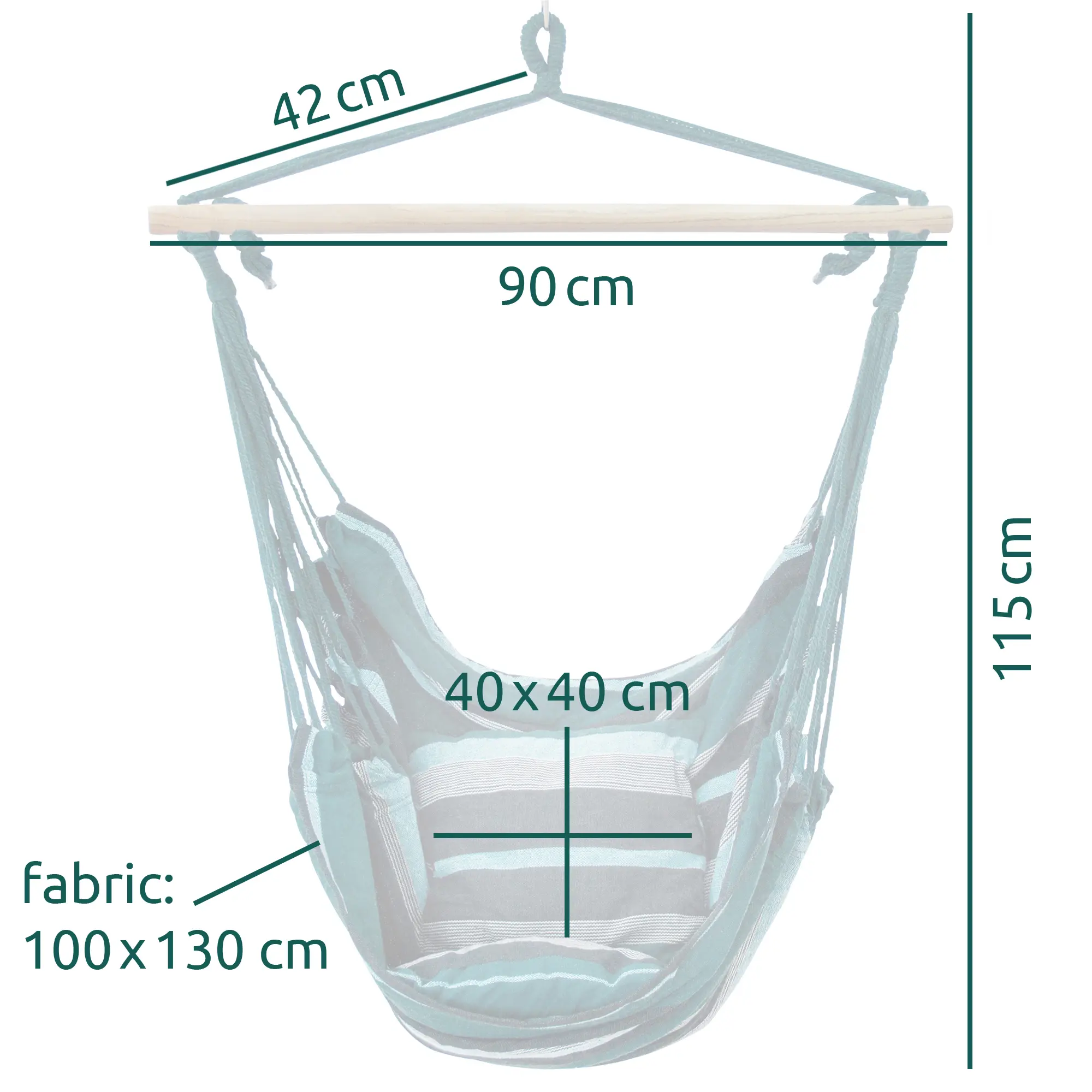 Silla colgante yourGEAR Lombok esmeralda con 2 cojines, barra de madera de 90 cm, altura de 115 cm, cojines de 40x40 cm, tela de 100x130 cm, soporta hasta 240 kg, ideal para interior y exterior.
