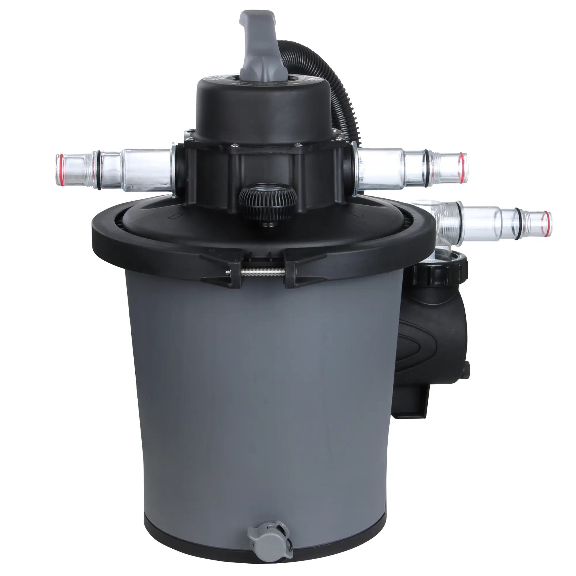 Filtro de arena yourGEAR SFP 6813 L/h para piscina, bomba gris con válvula de 6 vías, conexiones laterales y tapa superior con manivela. Ideal para piscinas de hasta 30 m³.