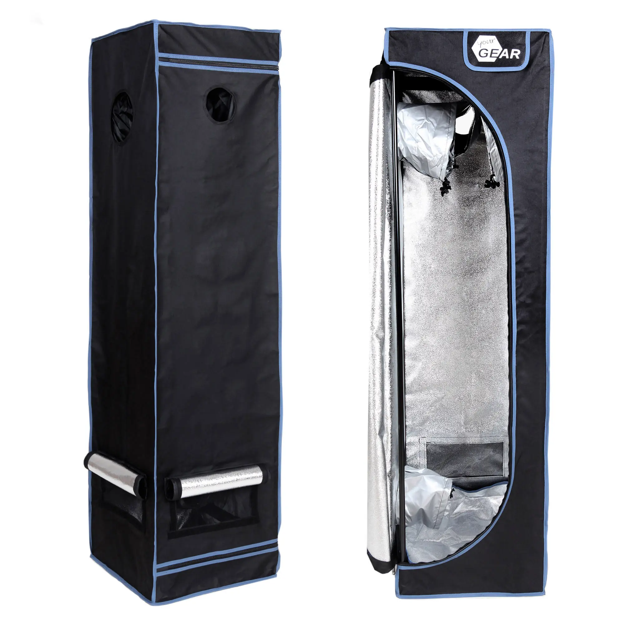 yourGEAR Growzelt Plantsville 40x40x160 cm, schwarzes Indoor Zuchtzelt mit silberner Innenbeschichtung, seitlicher Belüftungsöffnung und Sichtfenster, ideal für Pflanzenanzucht und Indoor-Gewächshaus.