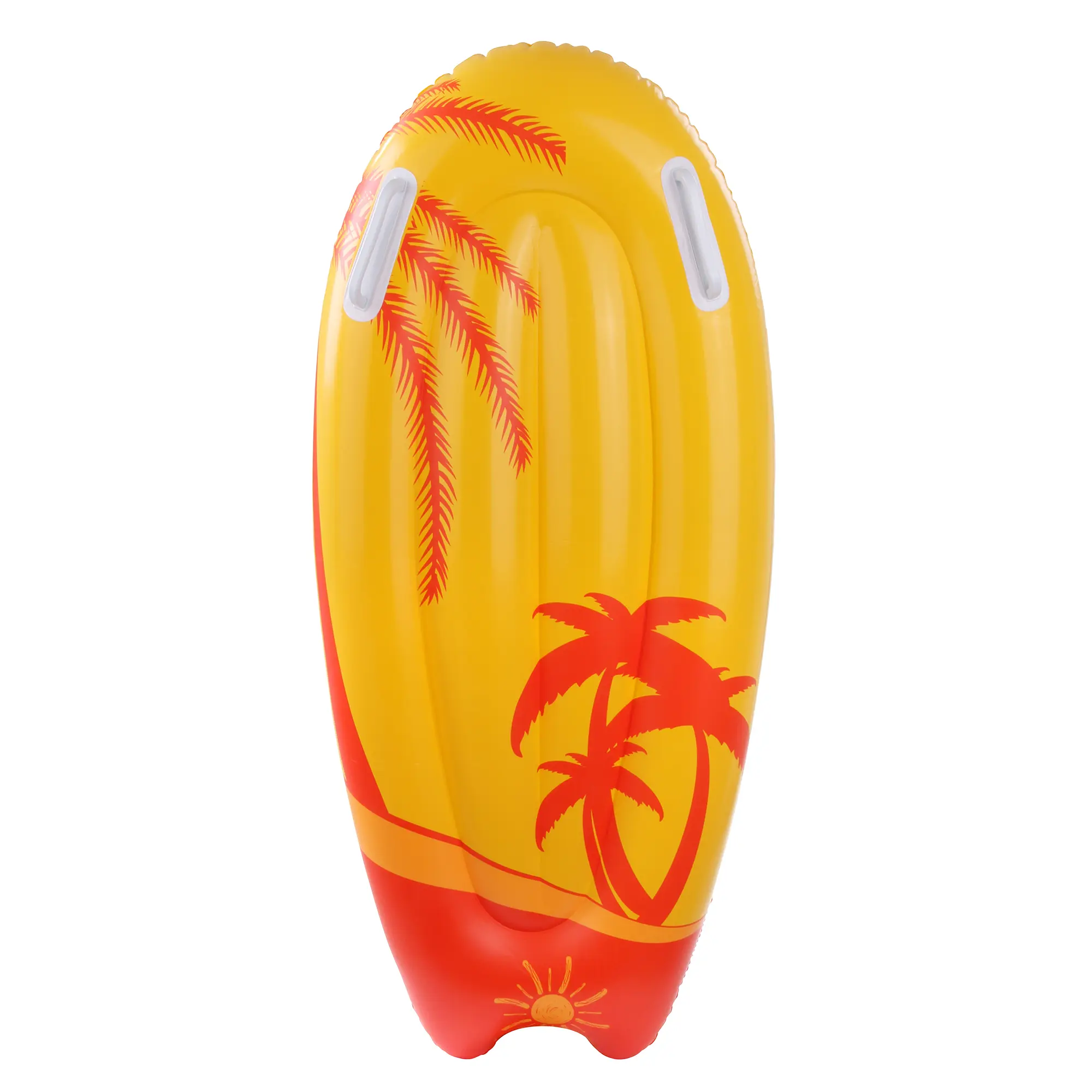 Tavola da surf gonfiabile Jilong Kick-Board Wave, arancione e gialla, 95x45x15 cm, con palme stampate e due maniglie ergonomiche bianche per bambini, ideale per mare, piscina o lago.