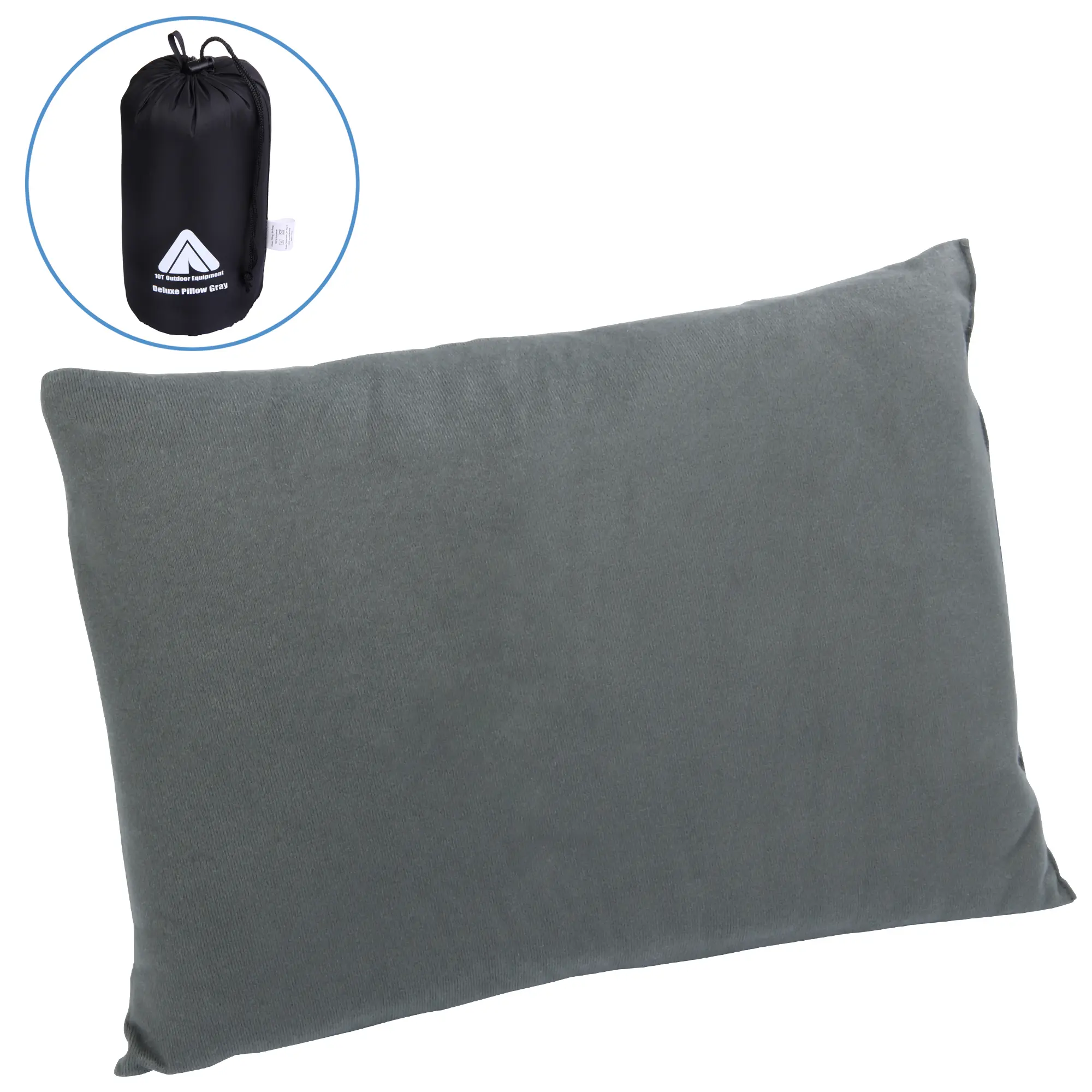 10T Deluxe Pillow Grau 40x30x10 cm Fleece Kissen Reisekissen Kopfkissen Nackenkissen mit Packsack