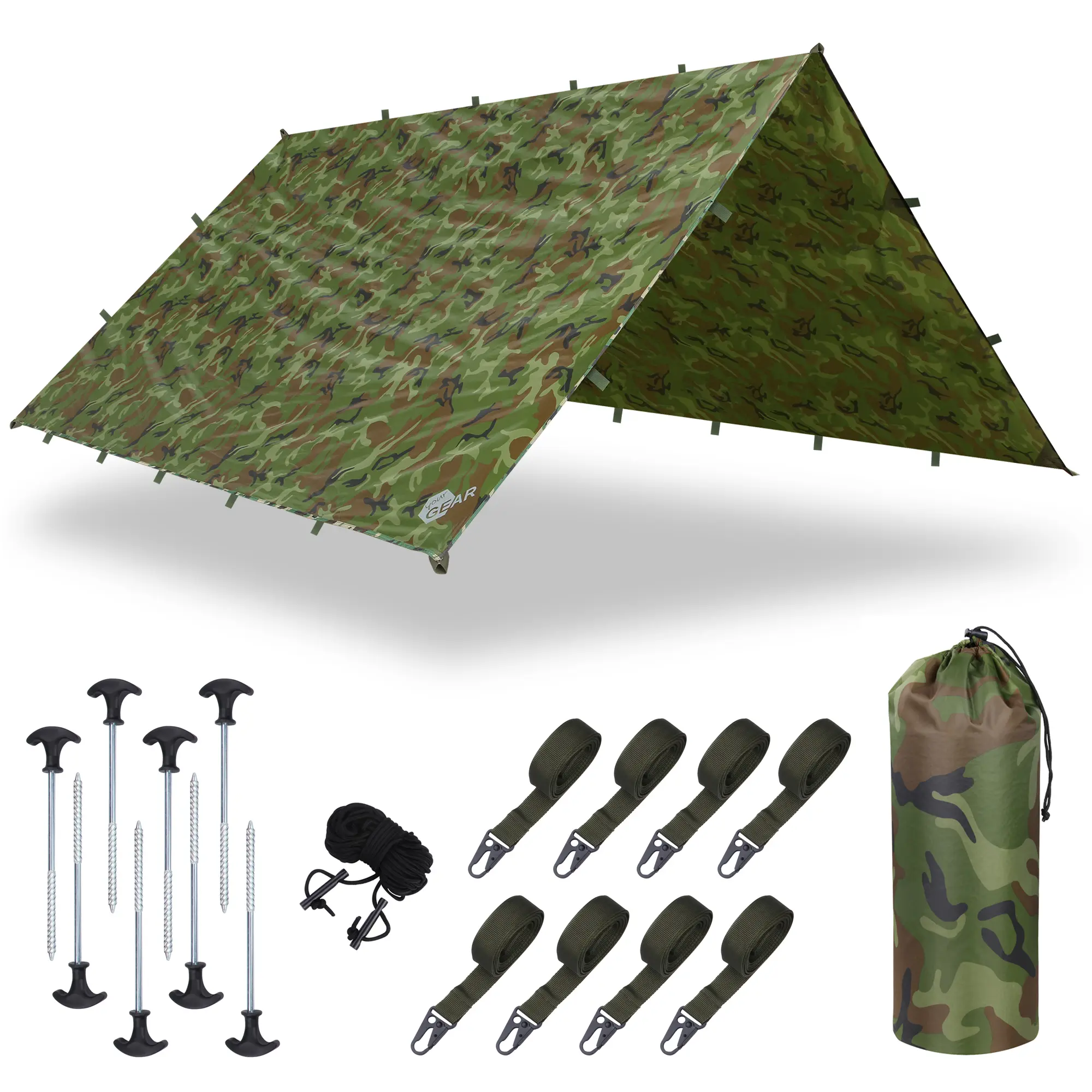 yourGEAR Bushcraft Tarp 4,3x4,3 - Auvent couverture de pluie voile solaire abri - robuste & étanche