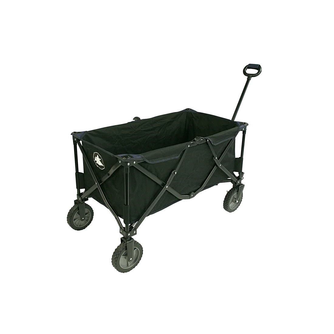 Carro plegable 10T Foldy Trolley XL negro, con estructura metálica, lona resistente, cuatro ruedas grandes y asa para tirar, ideal para playa, parque o excursiones, fácil de transportar y almacenar.