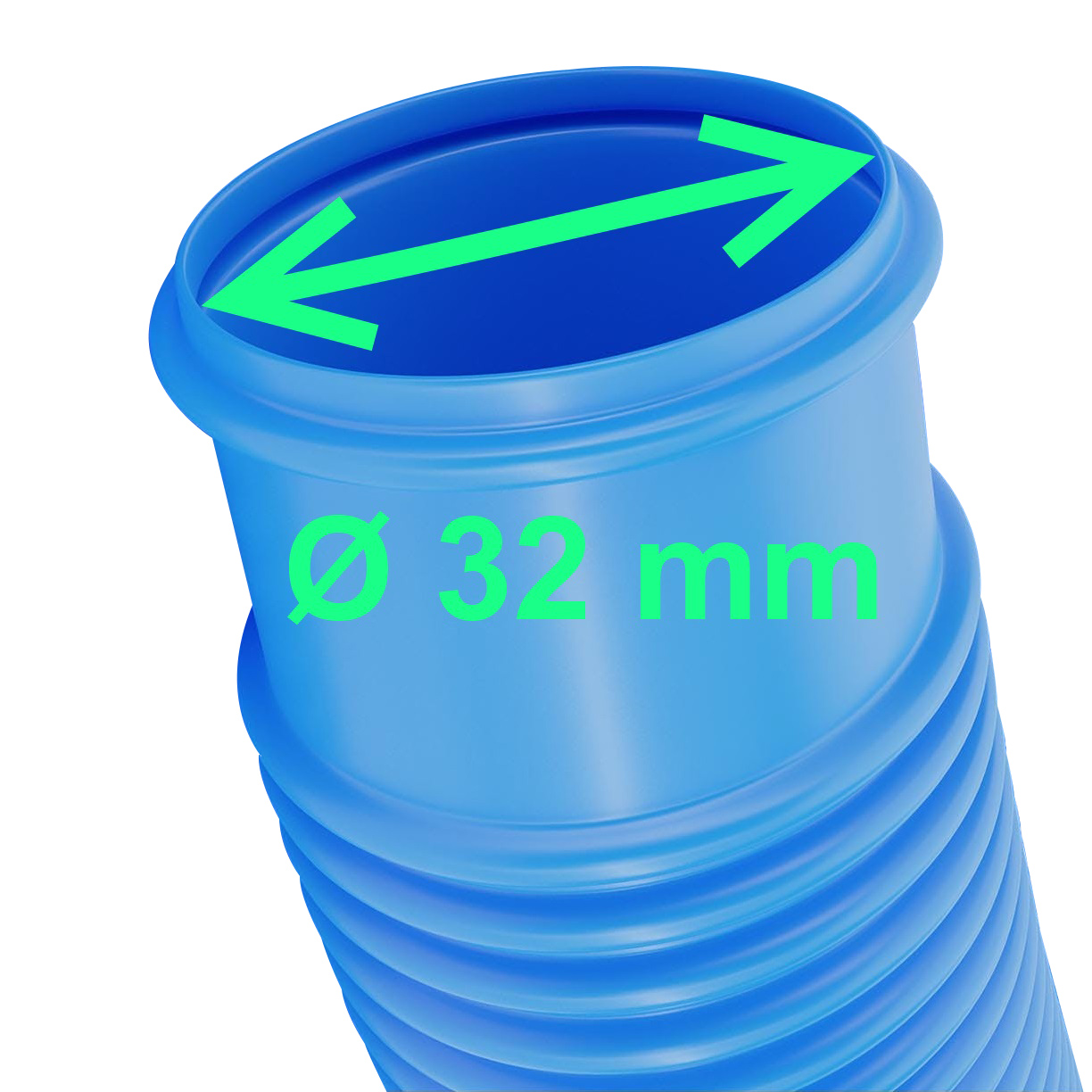 Tubo flessibile yourGEAR per piscina, colore blu, diametro 32 mm, con raccordo visibile e indicazione della misura stampata, ideale per pompe e accessori piscina, lunghezza totale 10 metri.