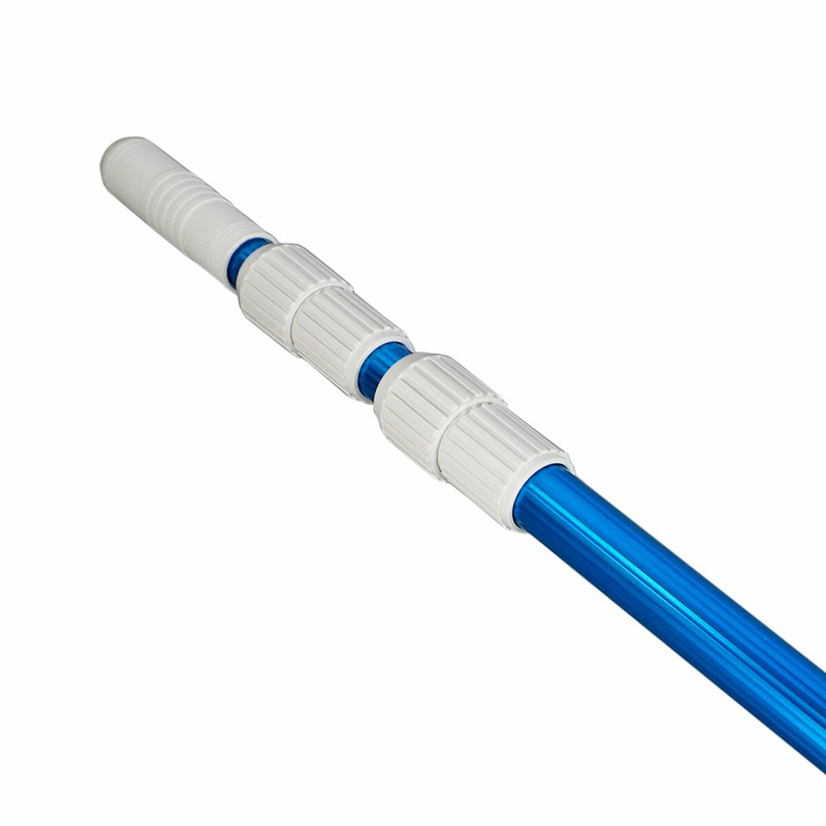 Perche télescopique yourGEAR PPS-3x100 en aluminium bleu, 3 sections, poignées et raccords blancs, longueur réglable de 120 à 300 cm, adaptée aux accessoires de nettoyage de piscine.