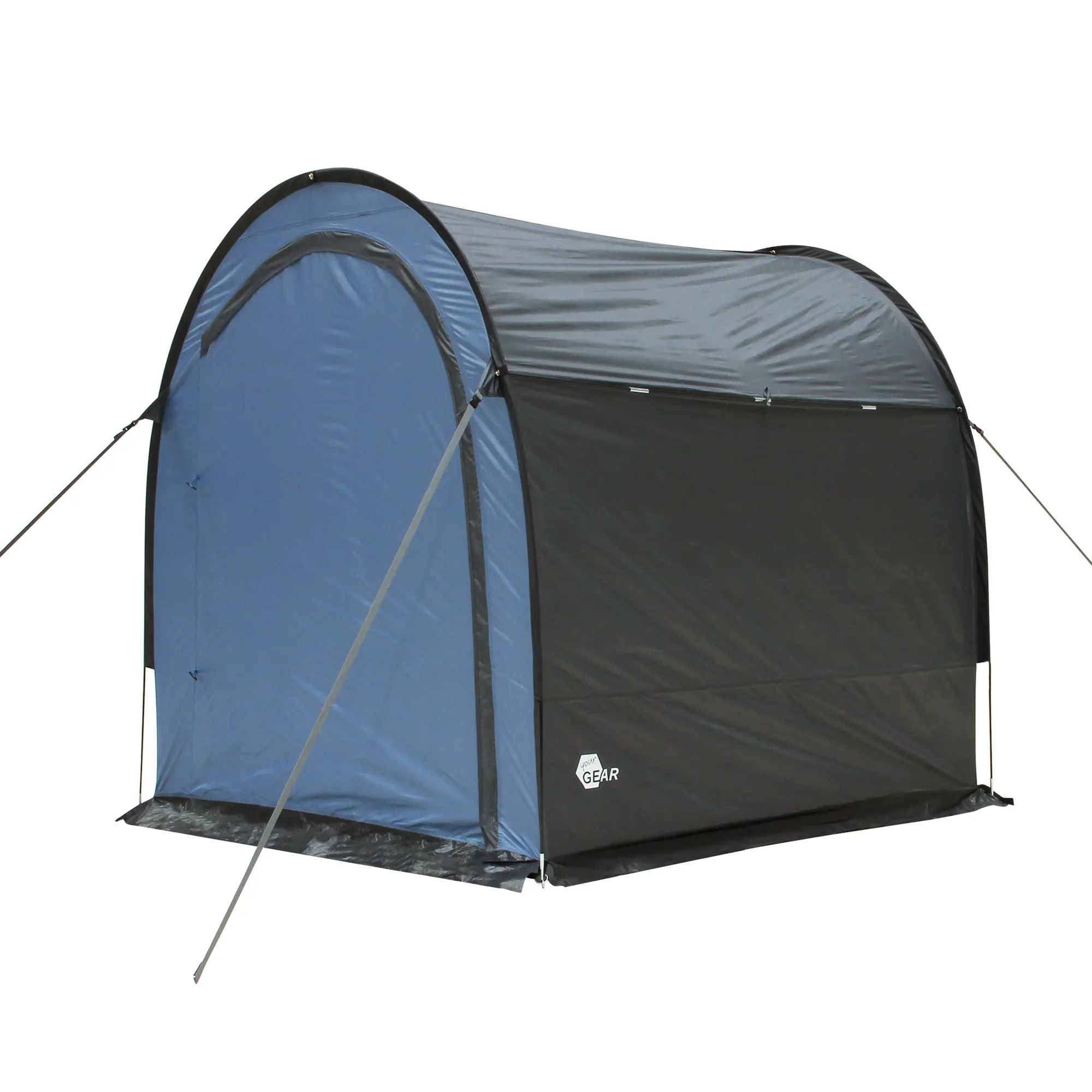 Zelt Vento von your GEAR, 200x180x180 cm, Tunnelform, blau-schwarz, mit Boden, UV 50+ Schutz, für Fahrräder, Geräte oder als Küchenzelt, stabile Abspannleinen, wetterfestes Funktionszelt.