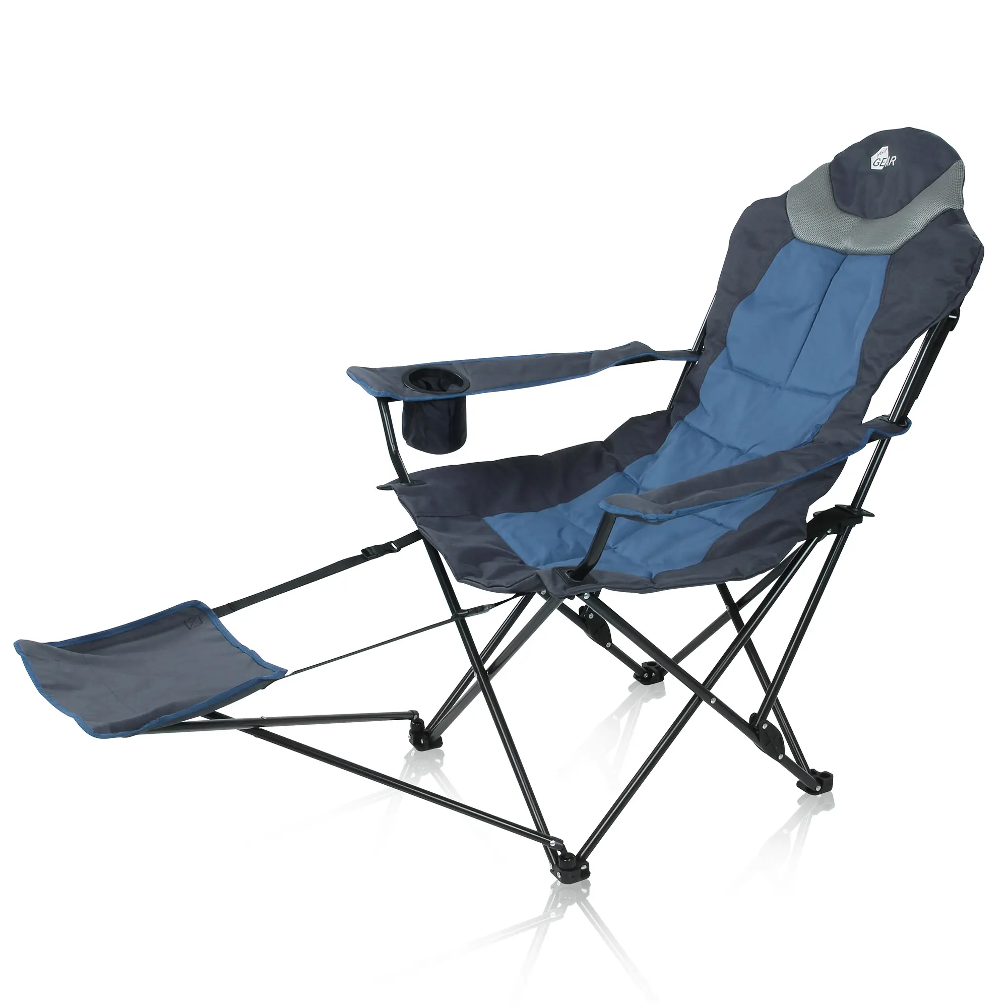 yourGEAR Silla de camping plegable Pineto con reposapiés, respaldo ajustable y portavasos