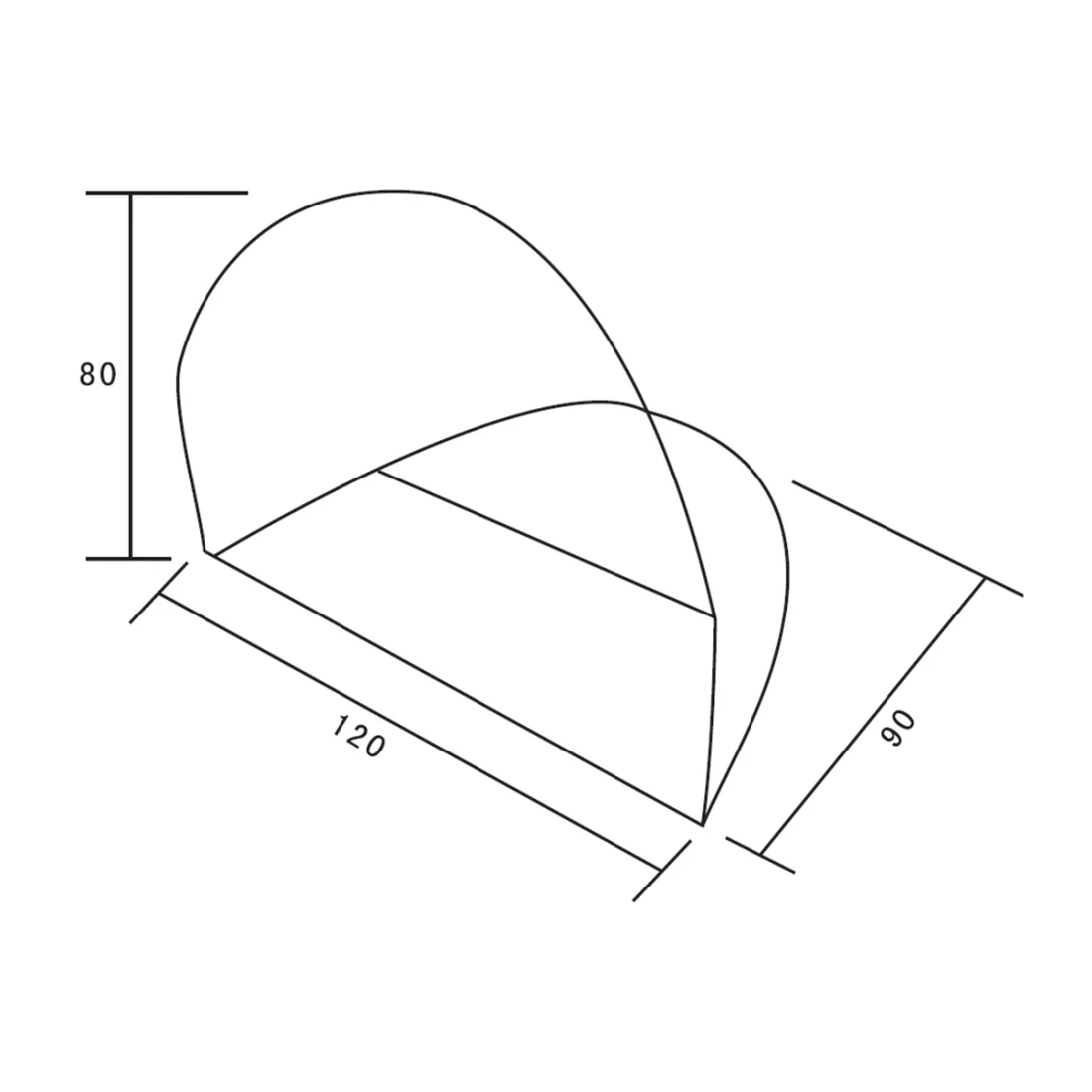 Schéma du but de football pop-up 10T, dimensions 120x90x80 cm, montrant la structure autoportante idéale pour enfants et adultes, utilisable en extérieur, au jardin, au parc ou en voyage.