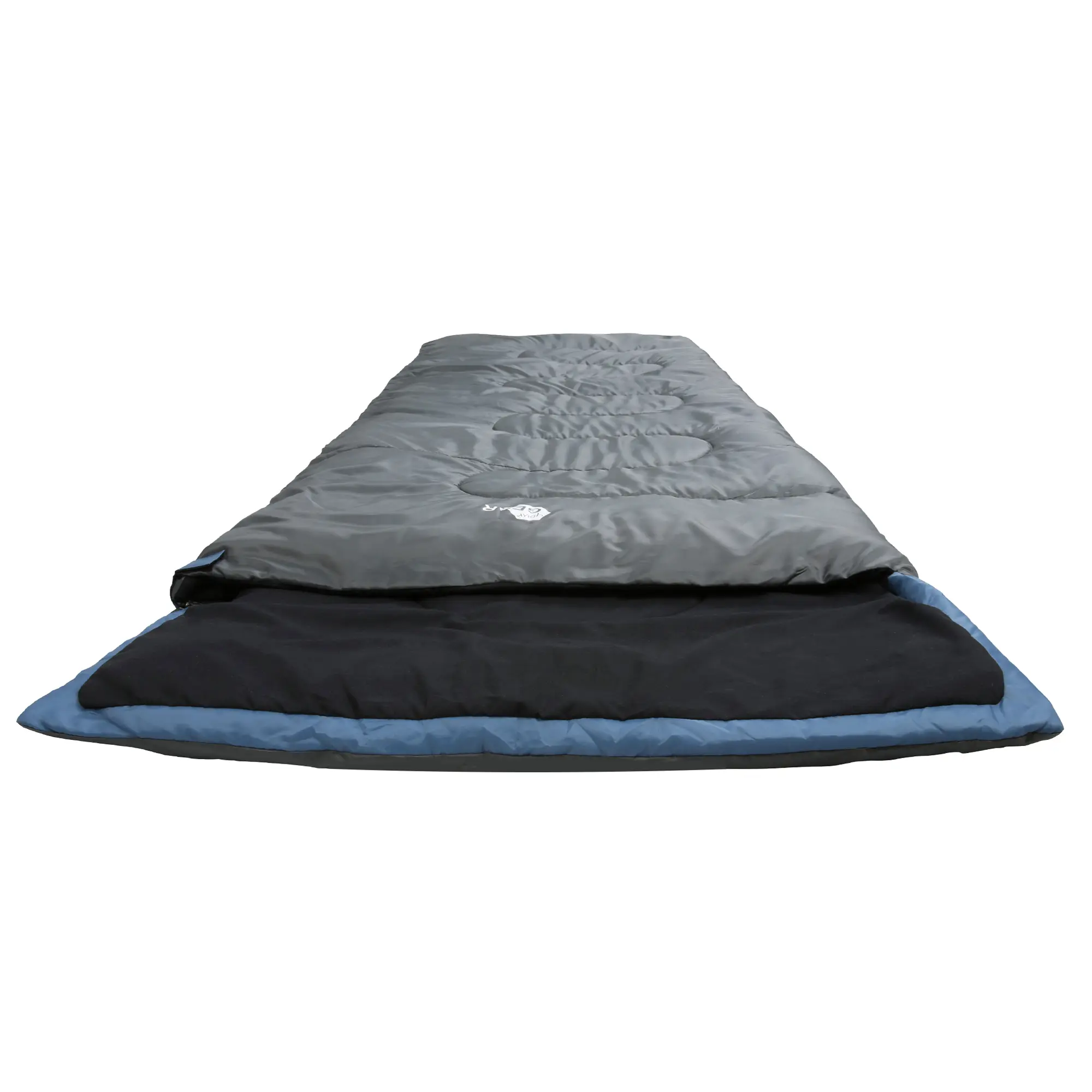 Sac de couchage your GEAR Marin bleu et gris, forme rectangulaire, grande taille 220x80 cm, intérieur noir, adapté 3-4 saisons, capuche large, tissu extérieur résistant et déperlant, idéal camping.