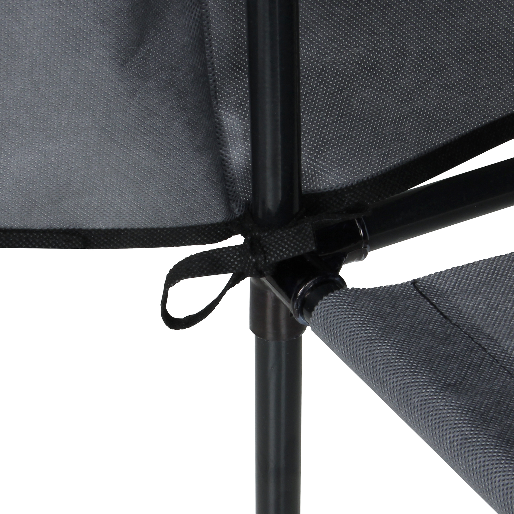 Close-up of the yourGEAR Grado fabric wardrobe showing the sturdy black metal frame, grey fabric shelf, and fabric tie for secure assembly. Ideal for organizing clothes, shoes, and accessories.