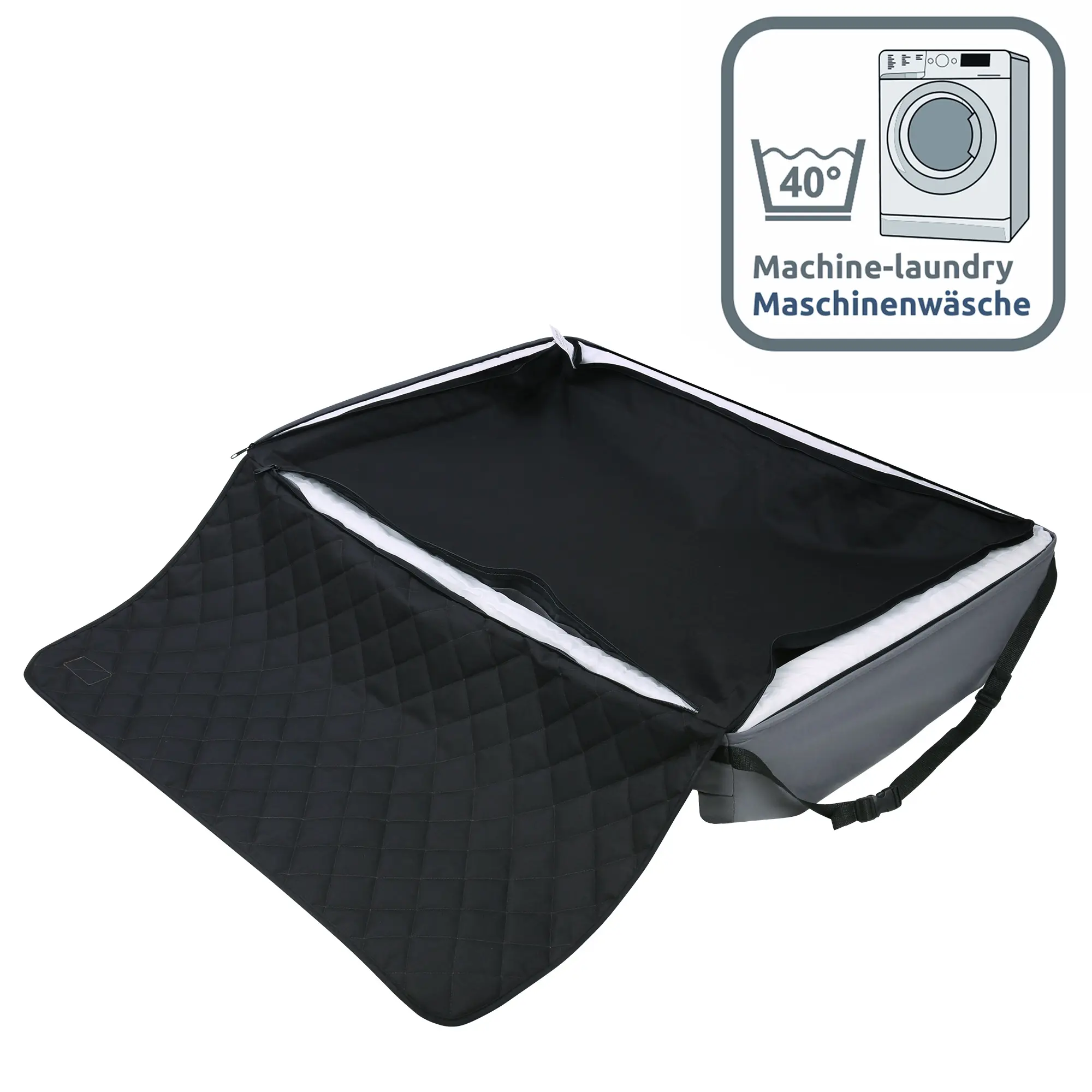 Lit pour chien your GEAR Termoli 100x70 cm pour coffre de voiture, avec parois rembourrées, protection de pare-chocs rabattable, sangles de fixation et lavable en machine à 40°C.