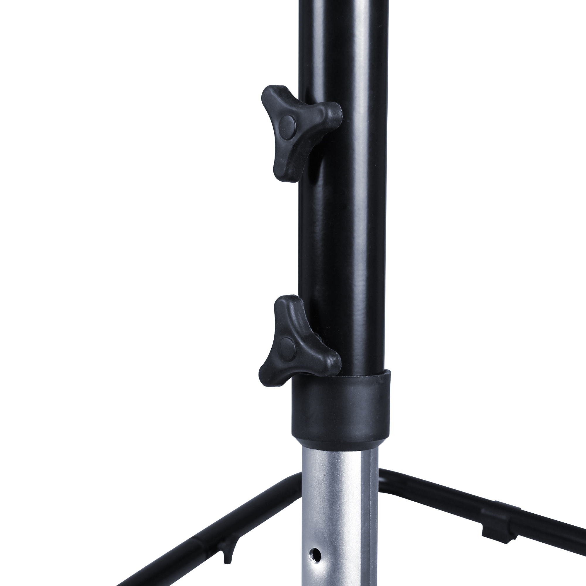 Höhenverstellbares your GEAR Hängesesselgestell aus pulverbeschichtetem Metall, stabile schwarze und silberne Rohre mit zwei Drehverschlüssen, rutschfeste Füße, robust und TÜV geprüft, belastbar bis 240 kg.