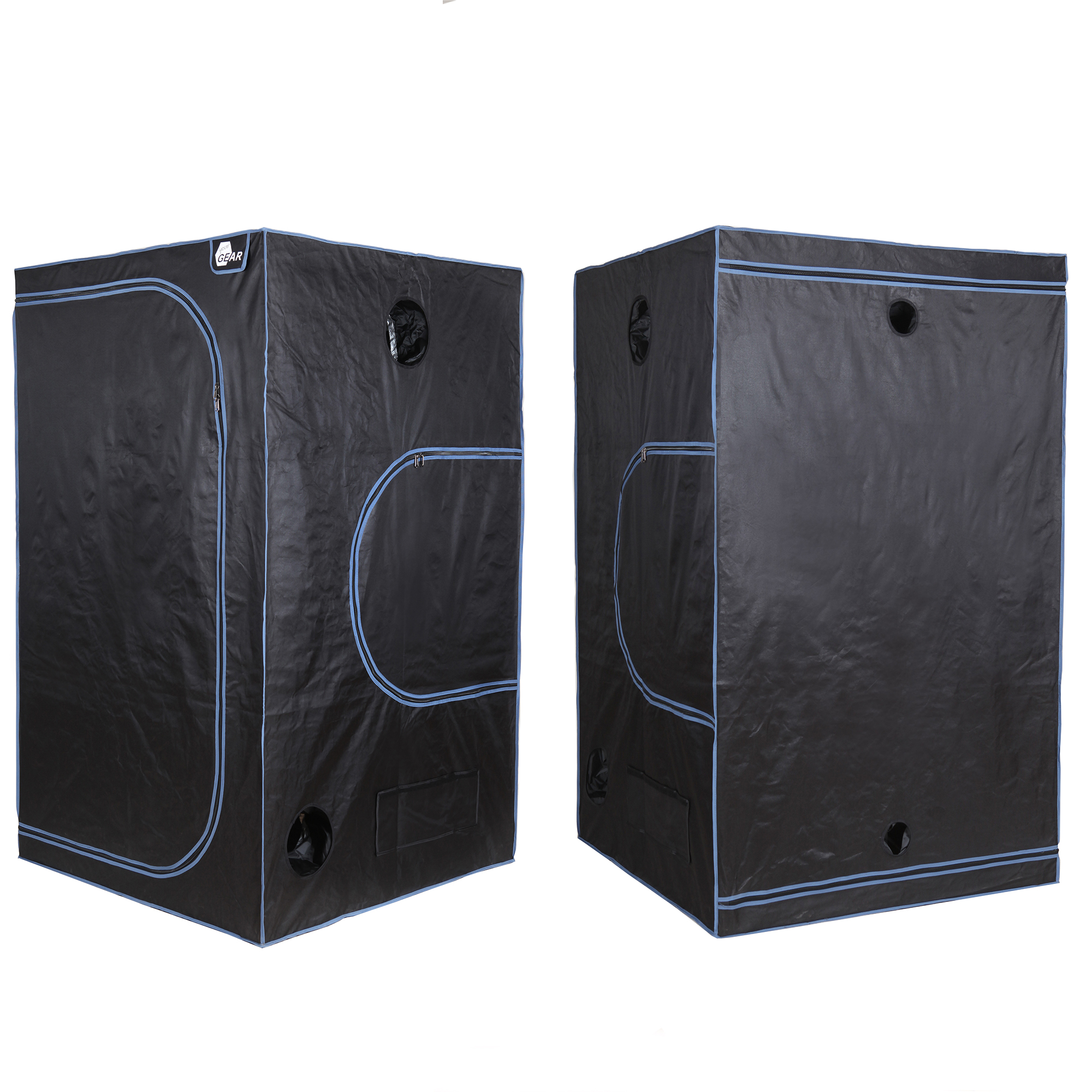 yourGEAR Growzelt Plantsville 120x120x200 cm, schwarzes Indoor Zuchtzelt mit blauen Nähten, mehreren Belüftungsöffnungen und Reißverschlusstür, ideal für Pflanzenanzucht und Indoor-Gewächshaus.
