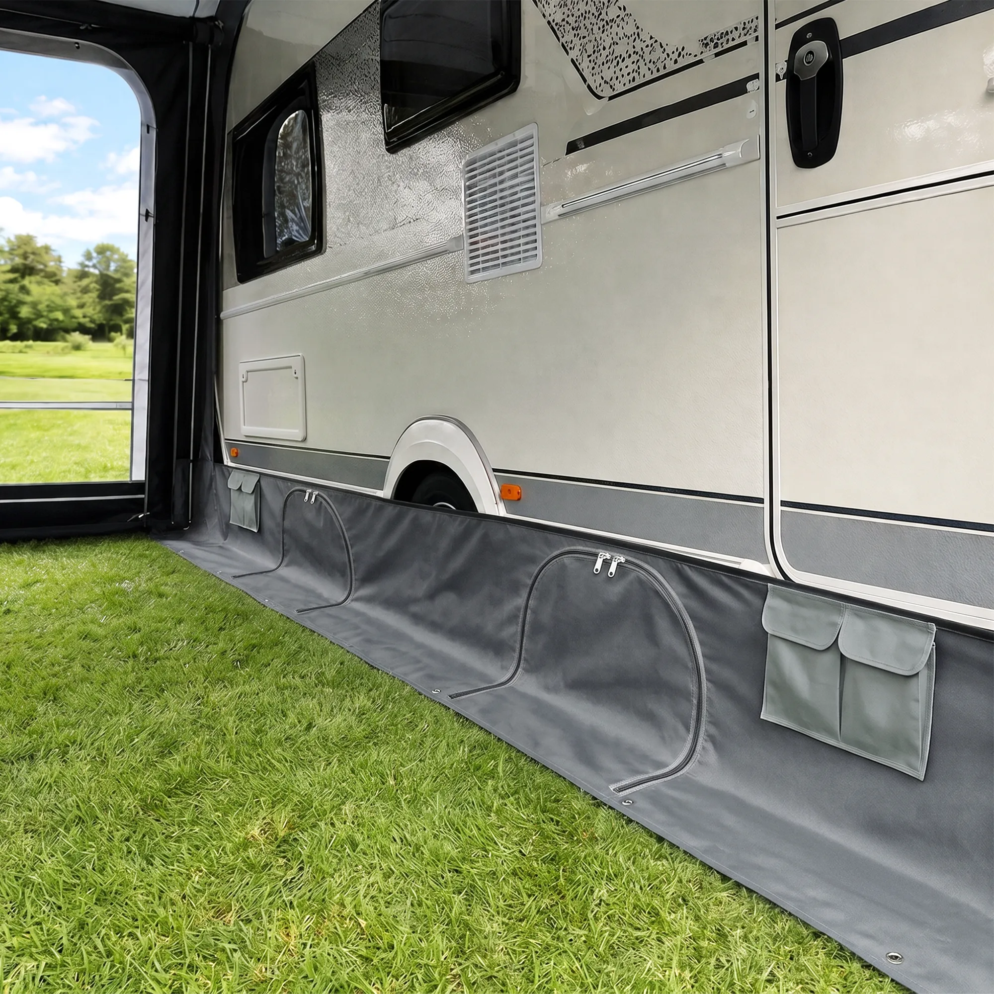 your GEAR Draftskirt - Bodenschürze 650 x 60 cm Wohnwagen Wohnmobilschürze mit Staufächern