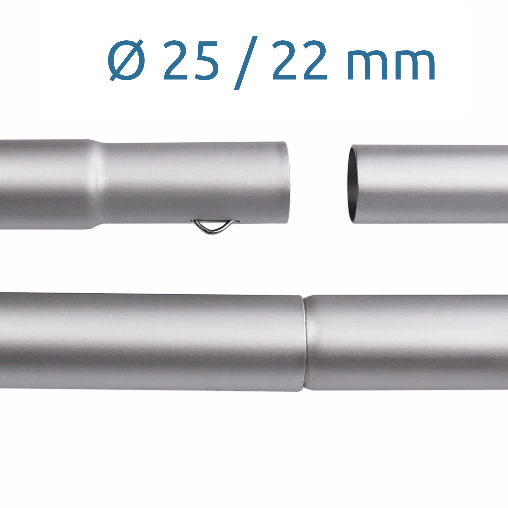 your GEAR Roof Pole Set: 2 telescopic aluminium roof poles, matt finish, 3-piece design, diameters 25/22 mm, for awning frames, adjustable from 230 to 325 cm, visible locking mechanism.