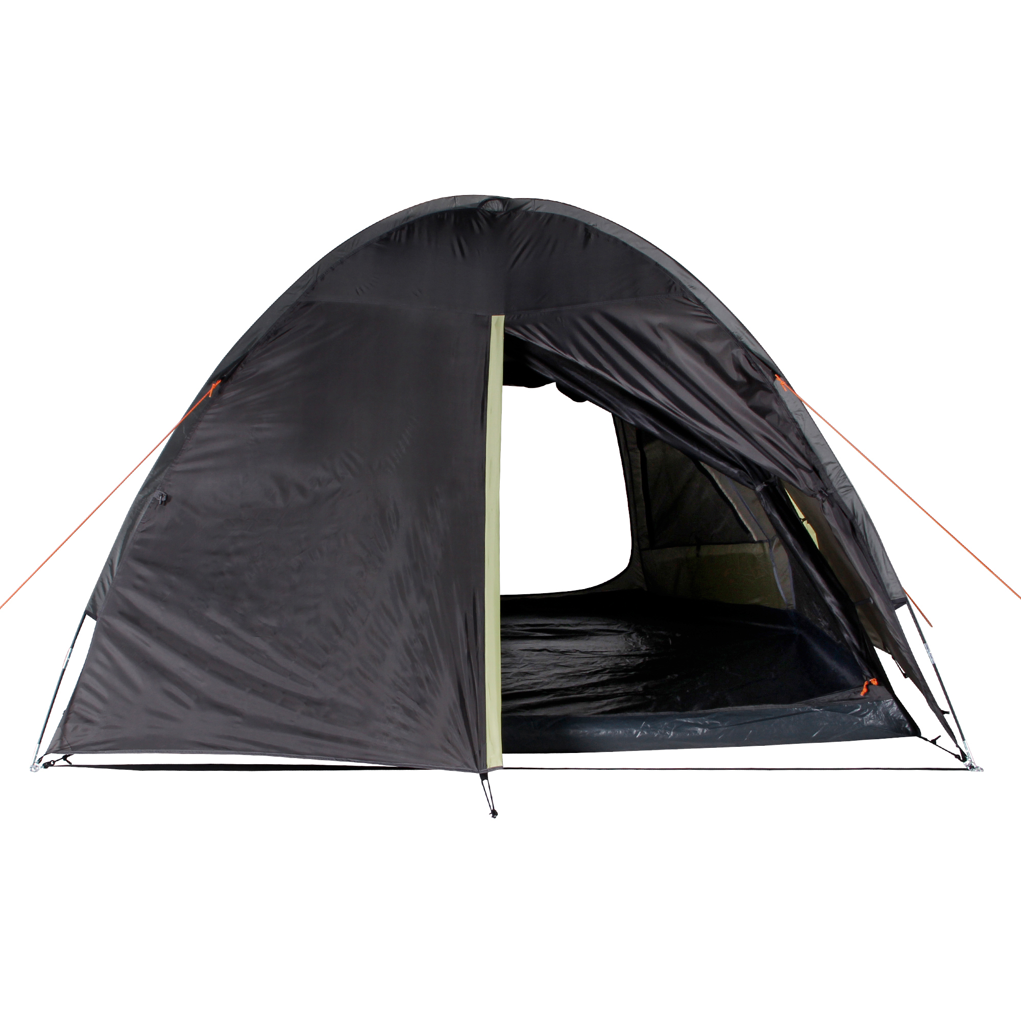Grünes 4-Personen-Kuppelzelt 10T Glenhill Beechnut mit großem XXL-Schlafbereich, wasserdichtem Außenzelt, blickdichten Fenstern, Bodenwanne und Belüftung, geöffnetem Eingang, geeignet für Familien-Camping.