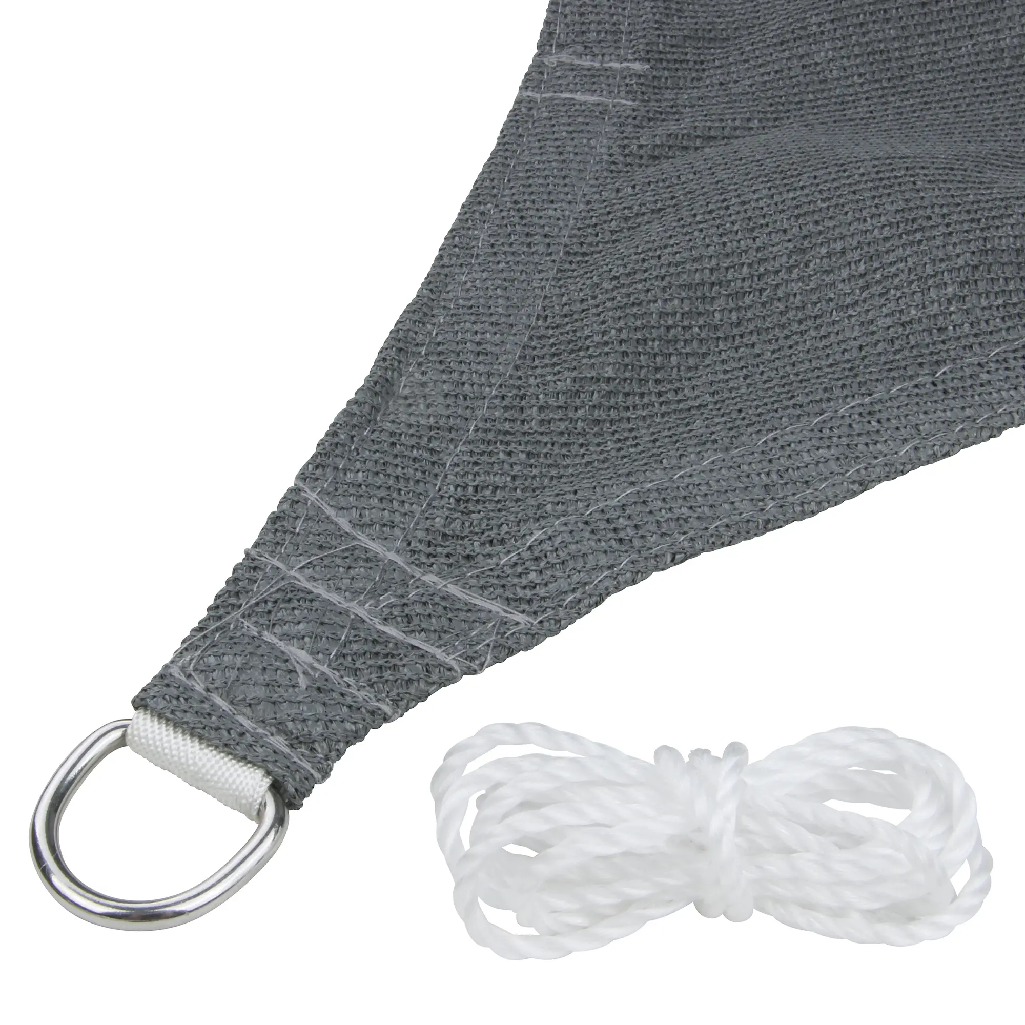 Voile d’ombrage yourGEAR HDPE gris 3 x 4 m, texture tissée, œillet en métal renforcé et corde blanche pour fixation, protection solaire 90 % UV, résistant au vent et perméable à l’eau.