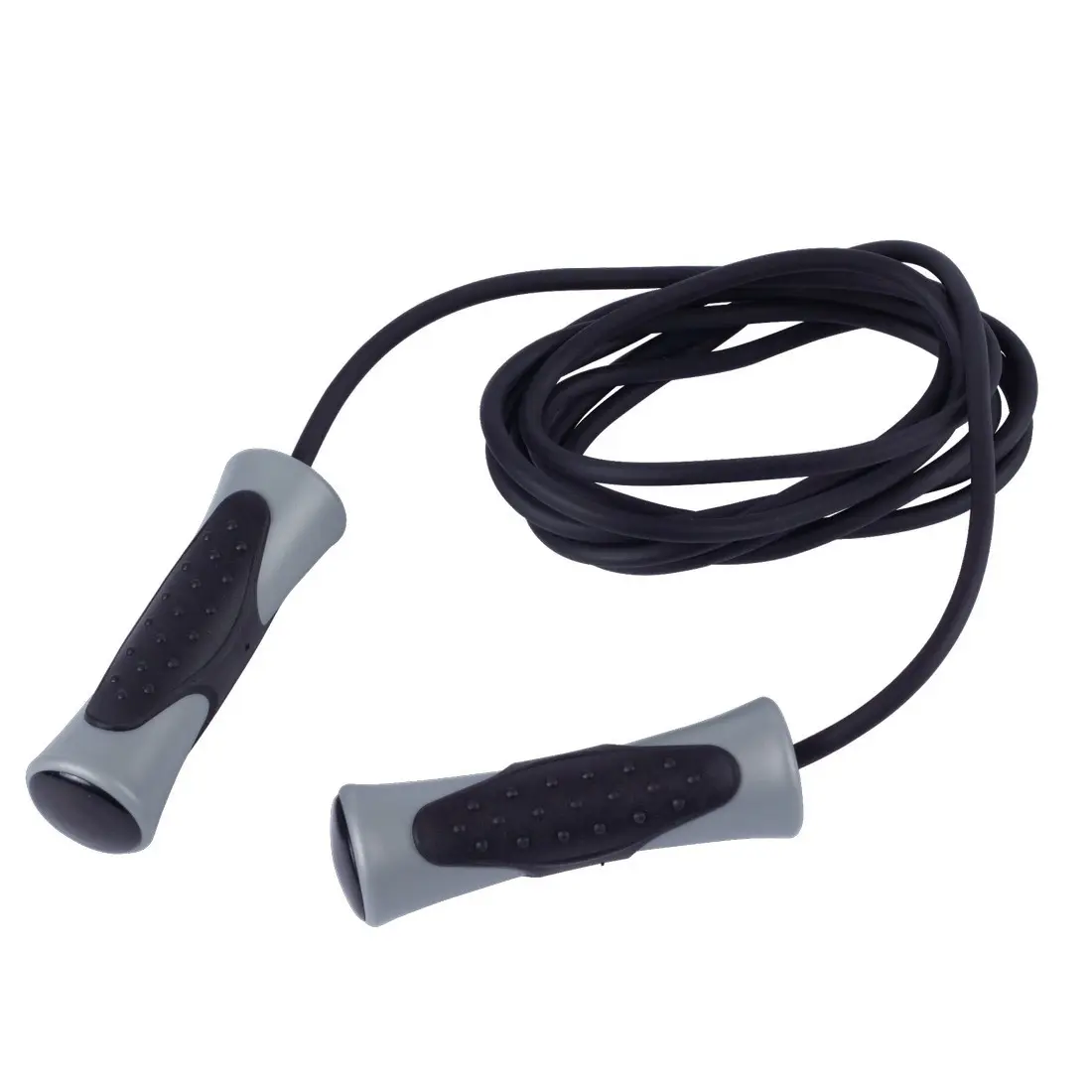 Corde à sauter Spirit Speed Rope pour fitness et boxe, poignées ergonomiques grises et noires avec surface antidérapante, câble noir, idéale pour entraînement cardio, coordination et endurance.