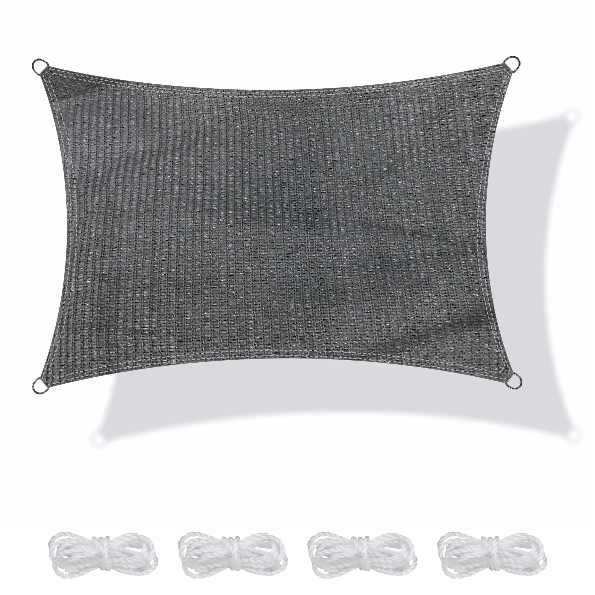 Rectangular yourGEAR HDPE sun sail 3 x 4 m in grey, UV-resistant, wind- and water-permeable, with reinforced corners and metal eyelets; includes four white fastening ropes. Ideal for terrace, balcony or garden.