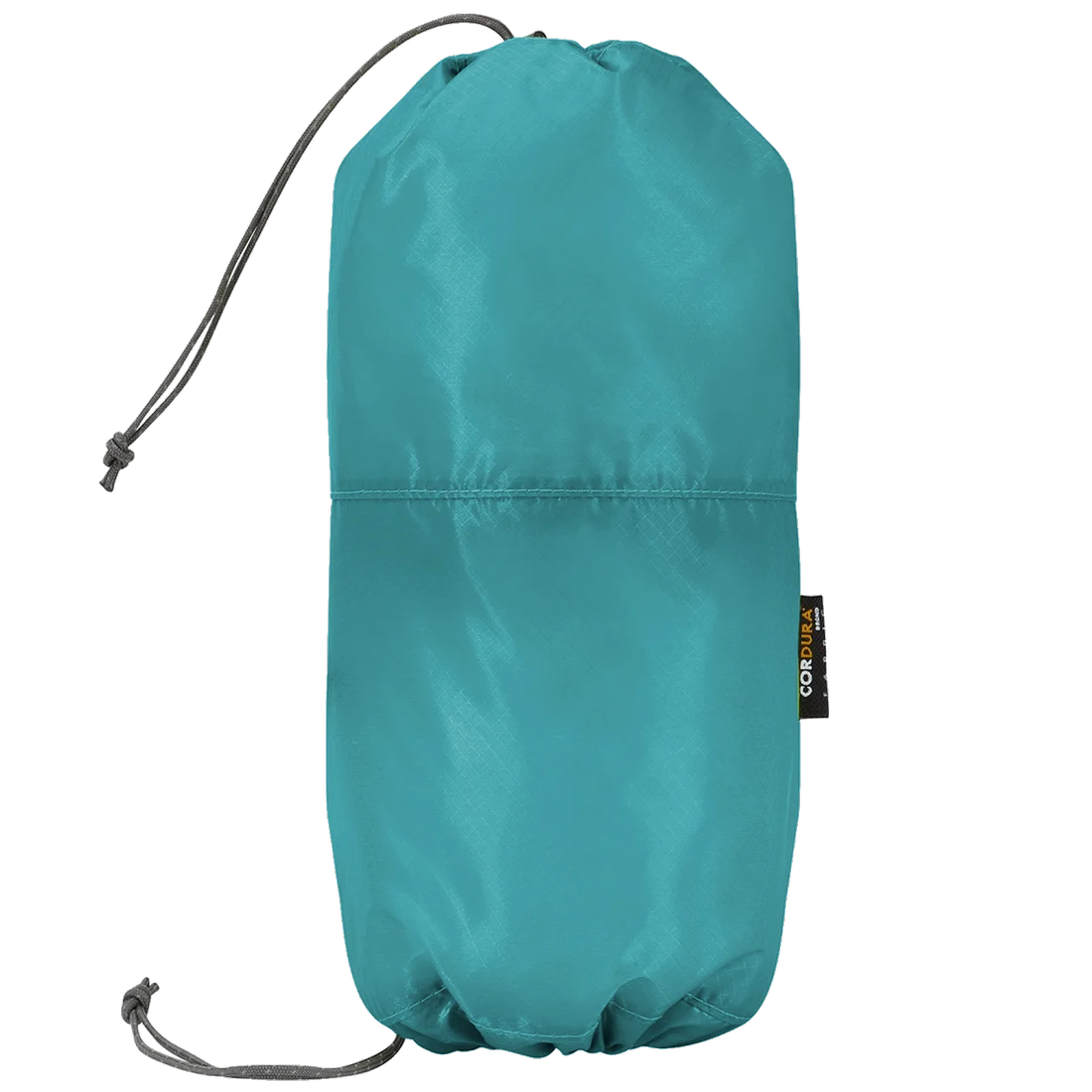 Sac de rangement Trekmates 6L turquoise, en nylon imperméable, léger, avec double ouverture à cordon de serrage pour accès bilatéral et séparation interne ; idéal pour protéger et organiser l’équipement.