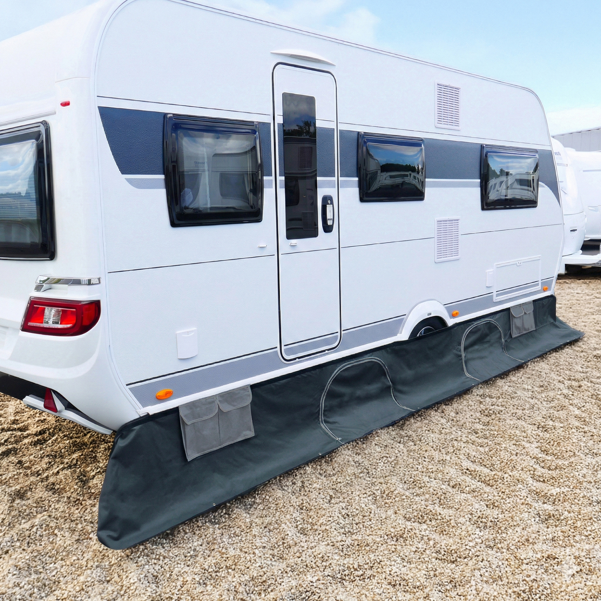 yourGEAR Draftskirt - Bodenschürze 650 x 60 cm Wohnwagenschürze Wohnmobilschürze mit Staufächern