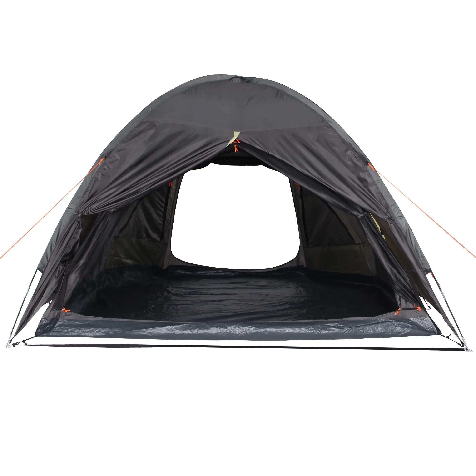 10T Glenhill Beechnut 4 Mann Kuppelzelt in Grün/Grau, großes wasserdichtes Familienzelt mit XXL-Schlafkabine, blickdichten Fenstern und Insektenschutz, aufgespannt und offen von vorne fotografiert.