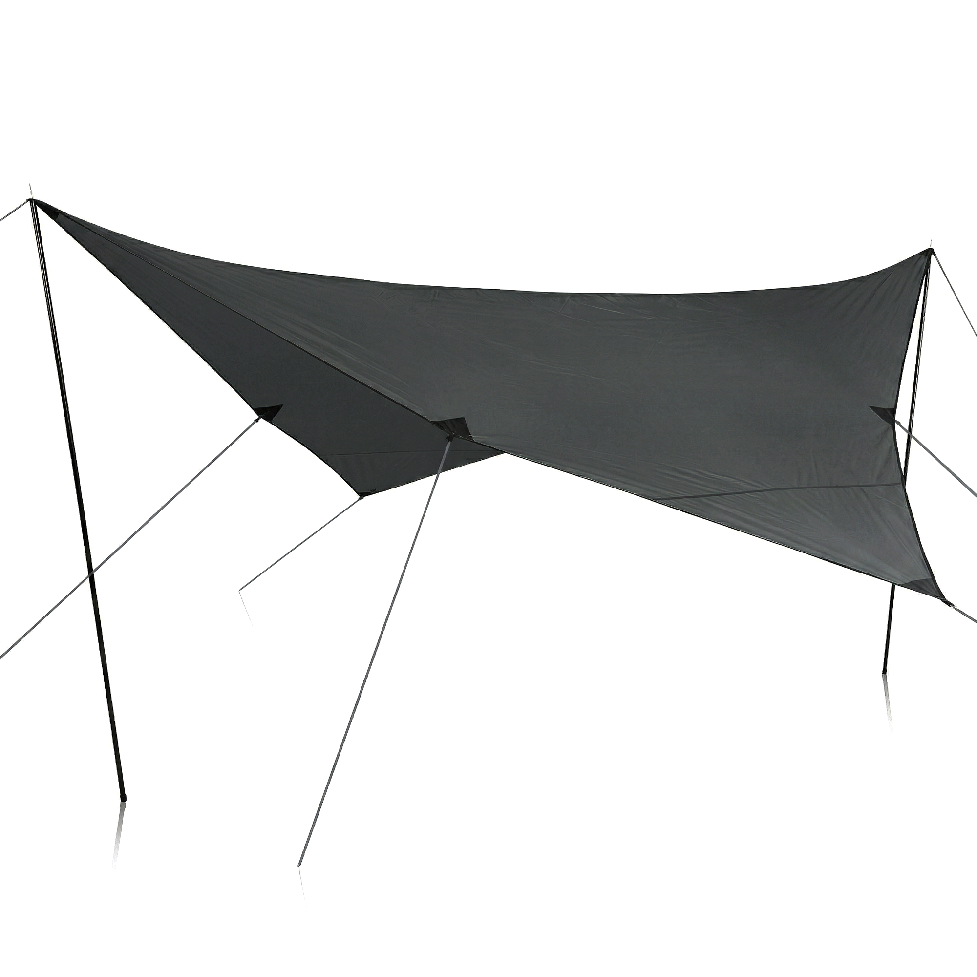 Grau-beiges your GEAR Sonnensegel Atrani 3x3 m als viereckiges Tarp mit zwei schwarzen Aufstellstangen, gespannten Abspannleinen und verstärkten Ecken – wasserdichter, leichter Sonnenschutz mit UV-Schutz für Camping und Outdoor.