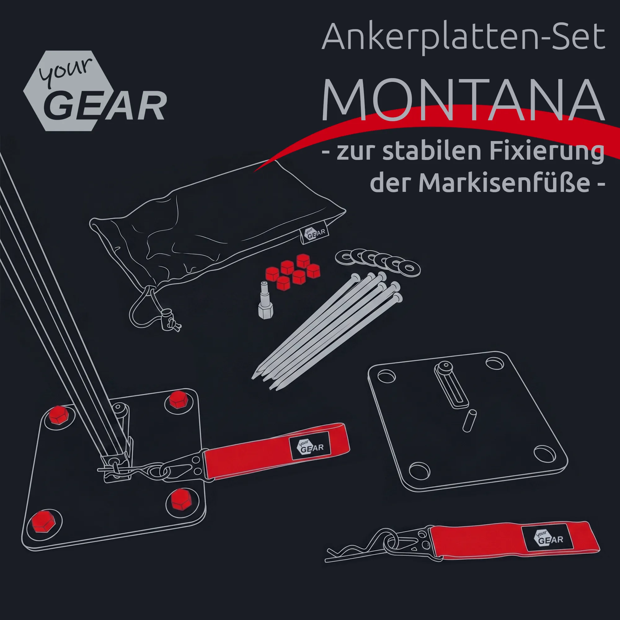 your GEAR Ancor Plate MONTANA - Ankerplatten-Set Stützfuß Fixierung für Thule Dometic Fiamma Markise