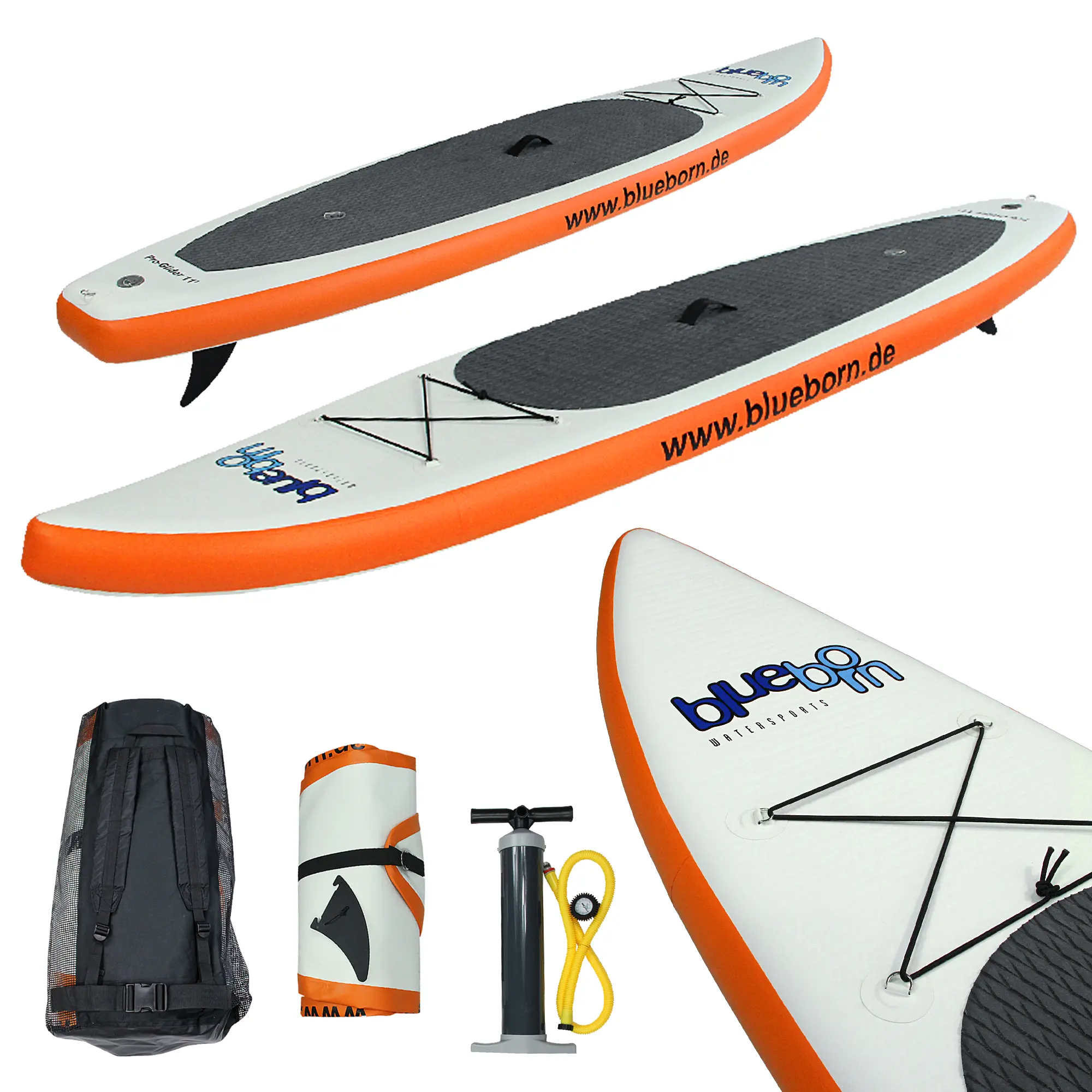 Blueborn ProGlider 11 SUP 332x77x14 cm Stand Up Paddle Board avec pompe Système à double chambre