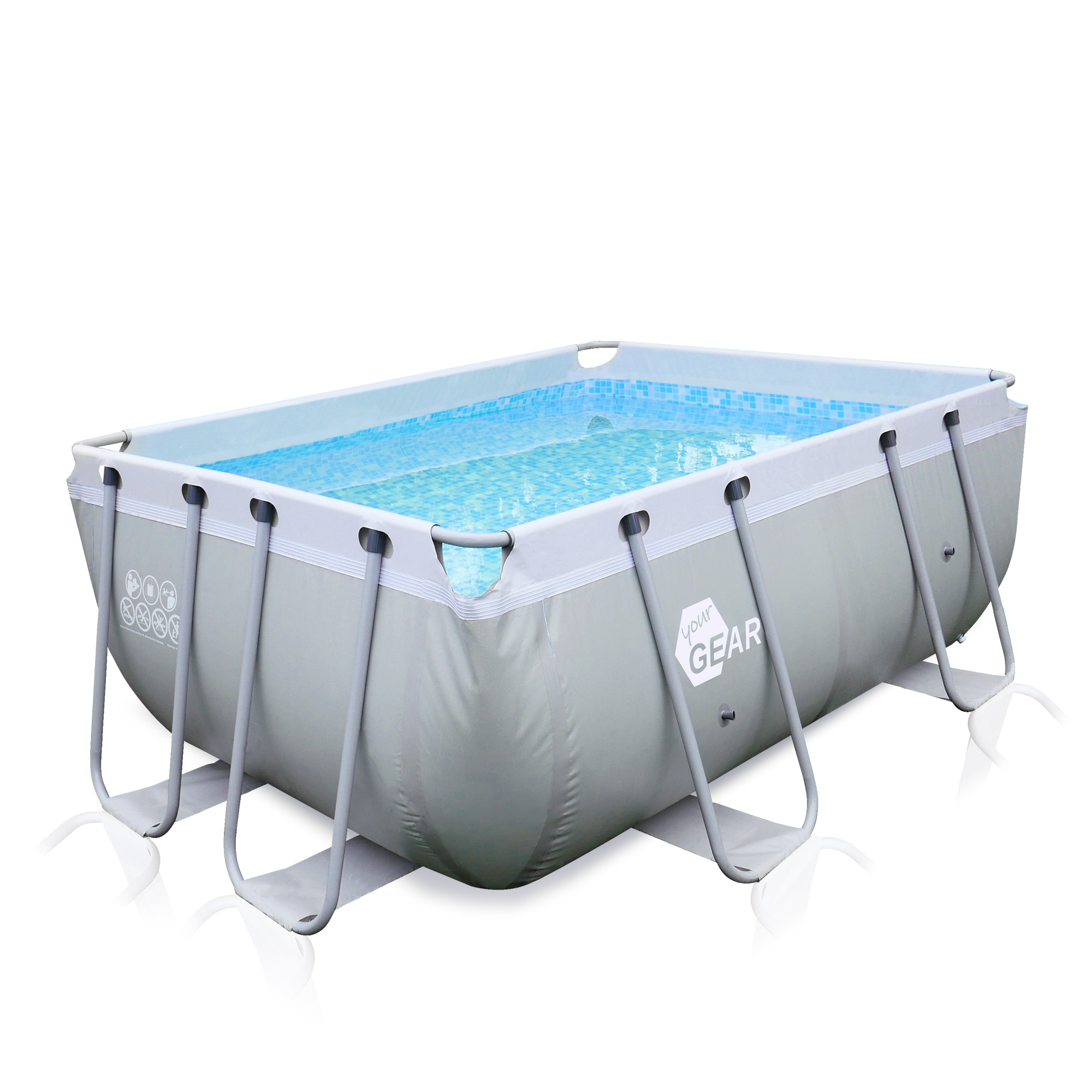 Piscine rectangulaire avec cadre en métal de 150 x 150 cm, piscine  familiale carrée d'extérieur avec bouchon de vidange et trou de vidange  pour