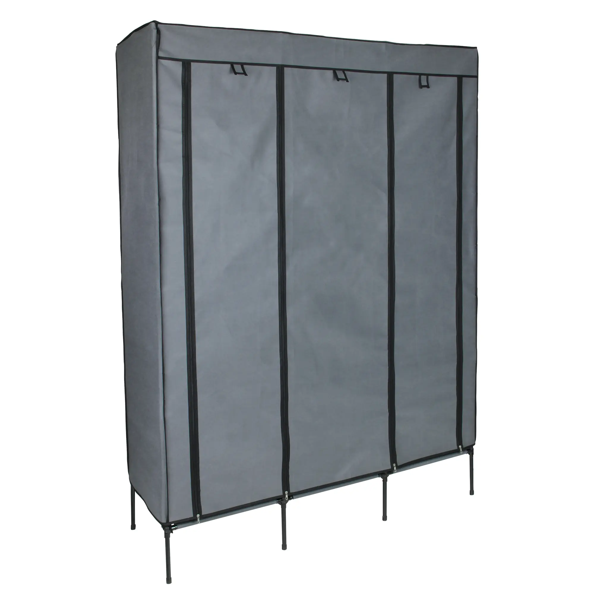 yourGEAR fabric wardrobe Grado, 150x45x185 cm, in black and grey, with zippered fabric cover, metal frame, and elevated legs, designed for clothes, shoes, and accessories storage.