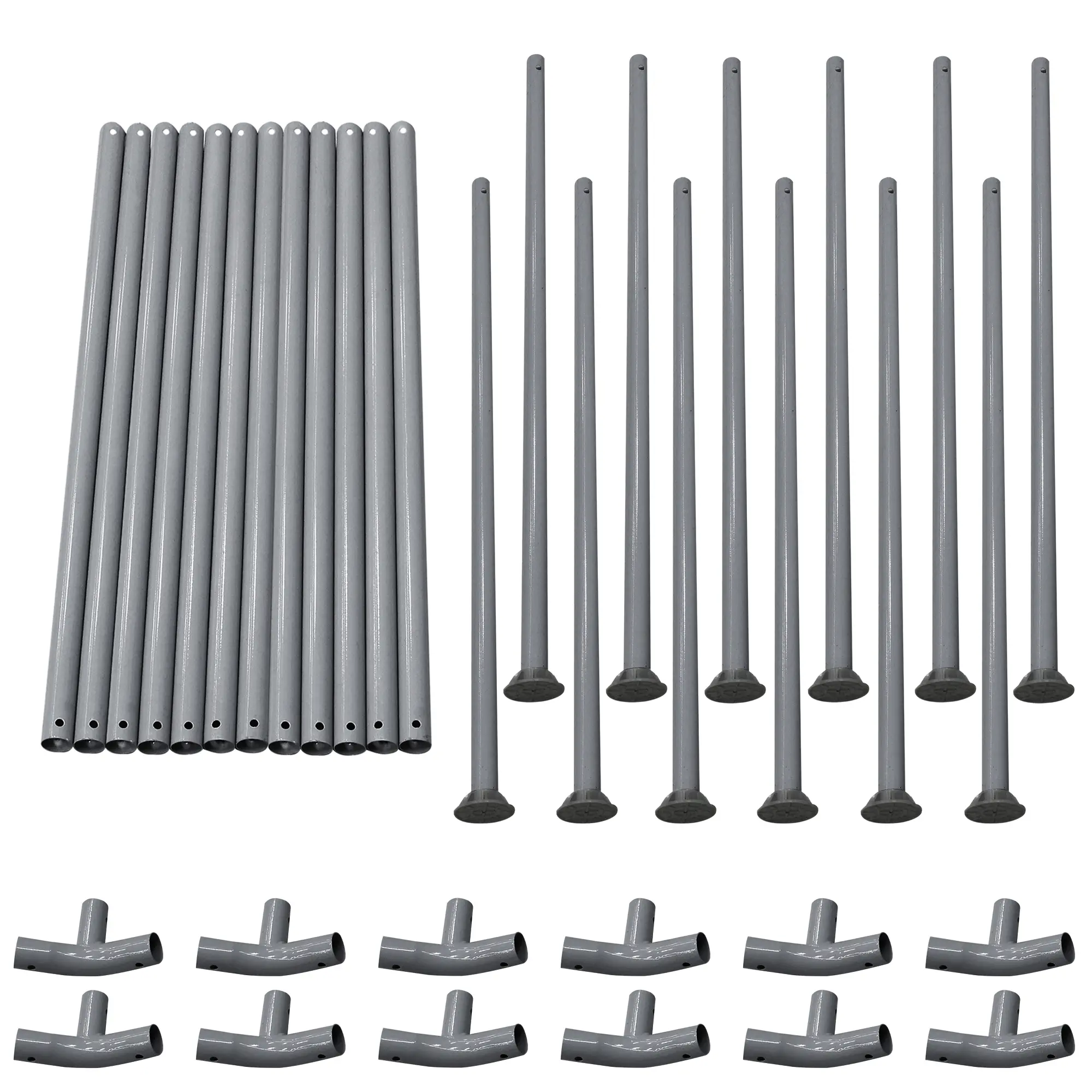 Set di tubi in acciaio grigio e giunti angolari per il montaggio del yourGEAR Familien Pool Ø 457 x 100 cm, struttura robusta per piscina da giardino. Ideale per garantire stabilità e facilità d’assemblaggio.