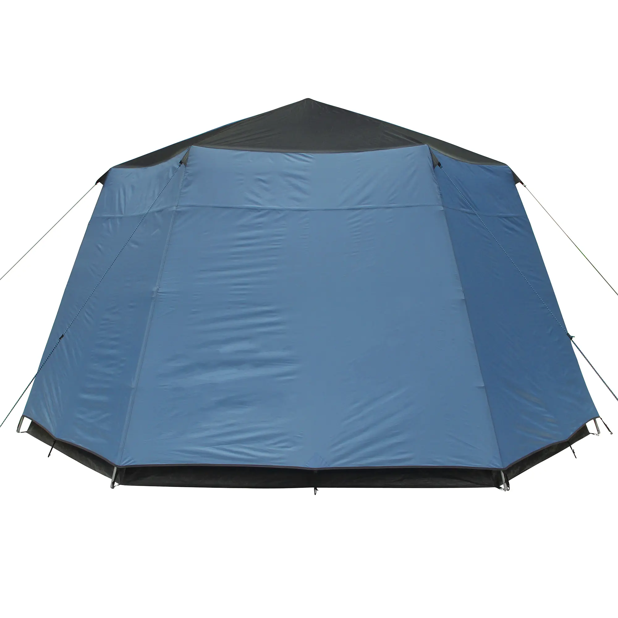 Tente your GEAR Ponza 400 bleue, forme dôme, diamètre 4 m, grande hauteur sous plafond, tissu imperméable, sol cuvette, cordes de fixation visibles, idéale pour groupe ou famille, usage festival ou camping.