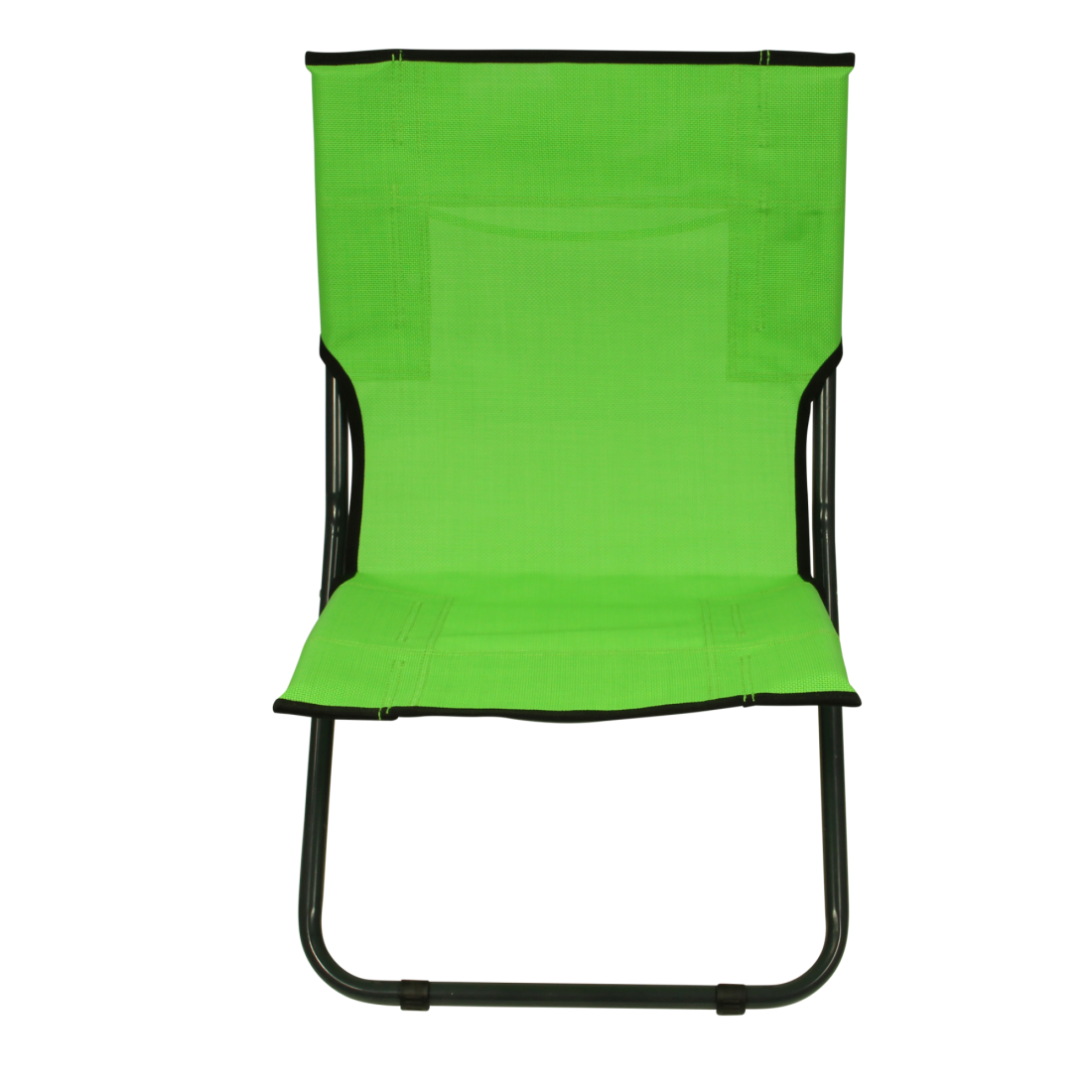 Green Fridani BCG XL folding beach and camping chair, featuring a breathable fabric seat and backrest, black metal frame, and compact design, ideal for outdoor activities like camping, picnics, and festivals.
