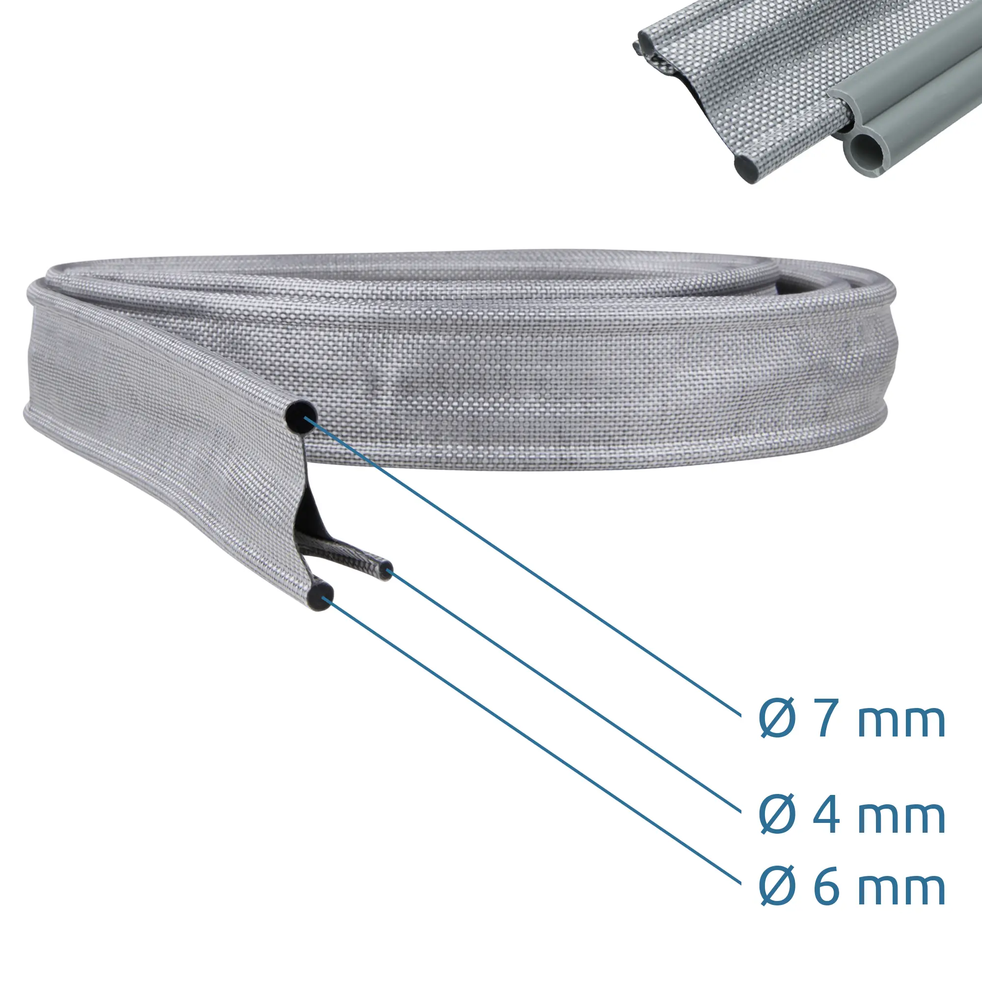 Kit yourGEAR Keder Drive Away da 300 cm, adattatore Keder per tende da sole da 7 mm a 4/6 mm, tessuto grigio, con tre diametri visibili per fissaggio a veicoli, camper o bus.