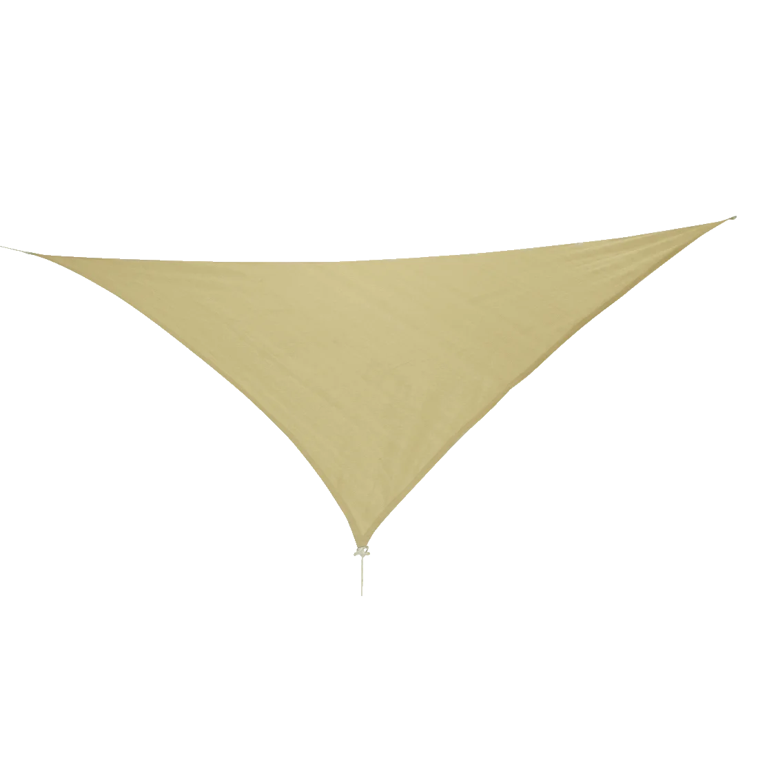 Toldo triangular 10T Emerson de 5m por lado, color beige, resistente al clima y transpirable, con protección UV del 90%. Ideal para jardín, terraza, balcón o camping. Incluye cuerda de sujeción.