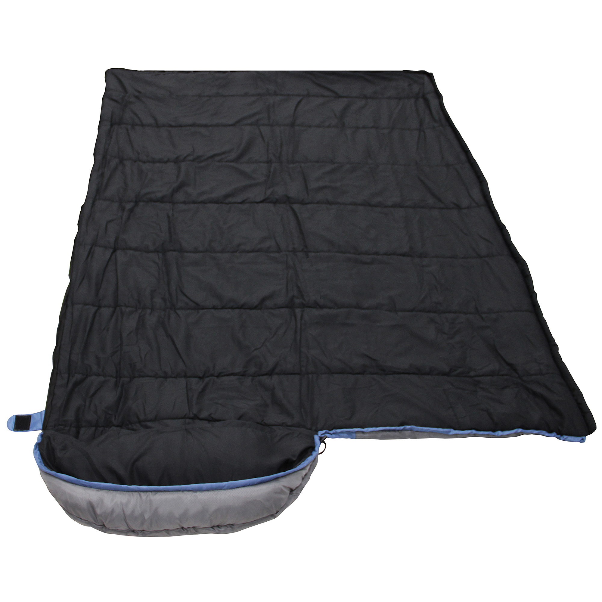 Saco de dormir yourGEAR Ostria azul y gris, tipo manta, 230x75 cm, ligero, con diseño rectangular, adecuado para verano, pequeño tamaño de embalaje, apertura lateral visible, ideal para trekking y camping.