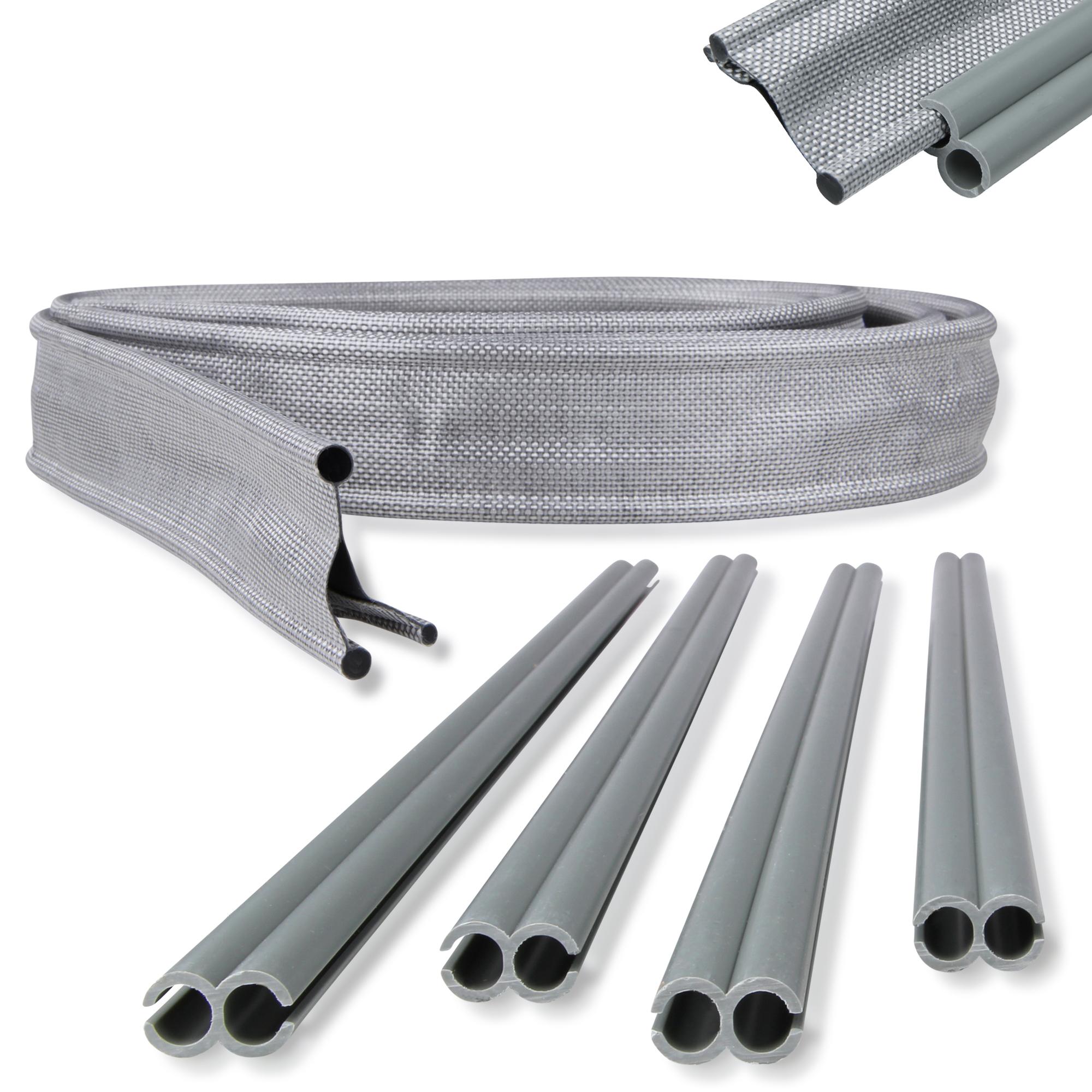 Kit yourGEAR Keder Drive Away de 300 cm, incluye adaptador de Keder gris de 7 mm a 4/6 mm y tubos de conexión, ideal para fijar toldos o avances en vehículos con toldo.