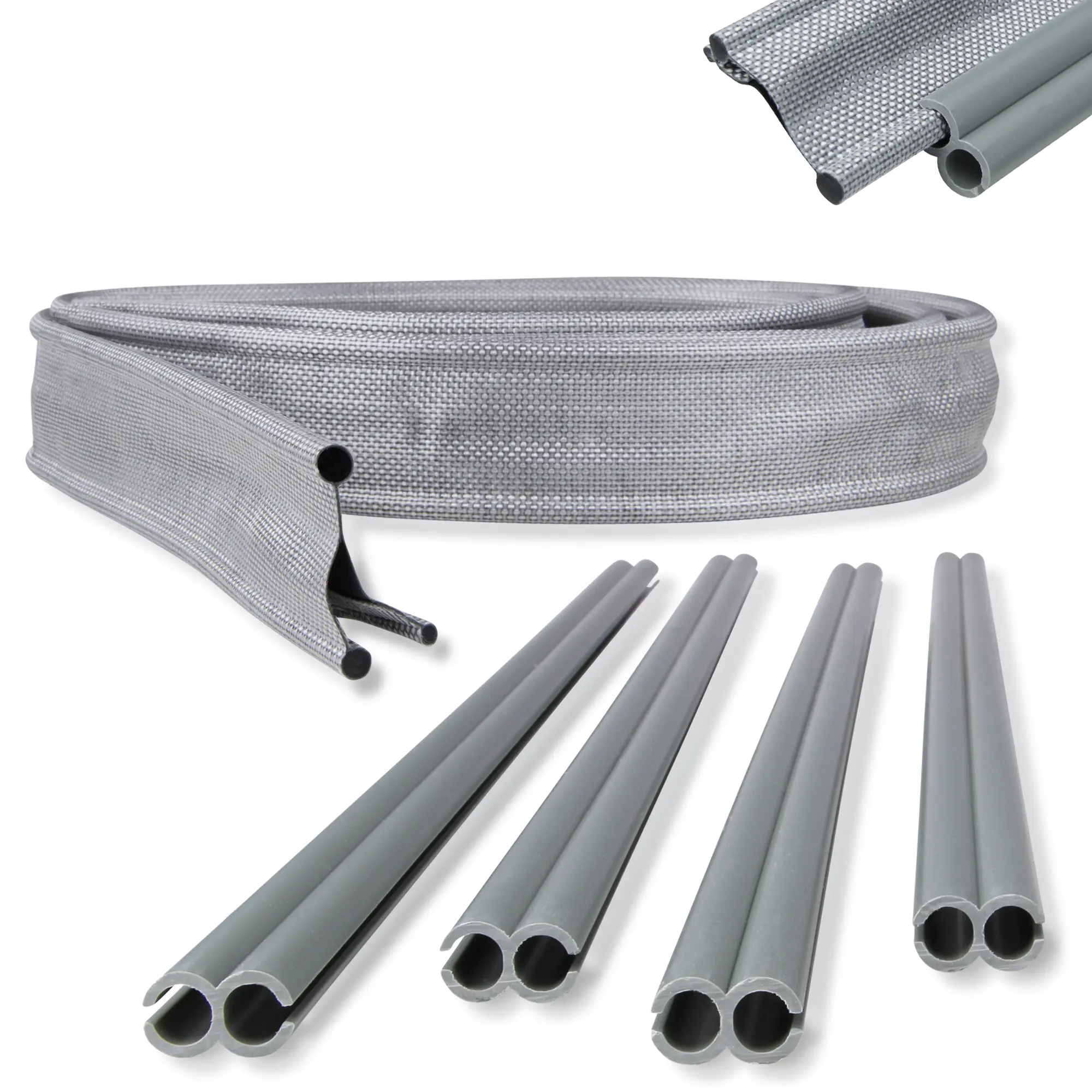 Kit yourGEAR Keder Drive Away 300 cm: adattatore grigio per collegare tende o verande a tendalini di camper, con profili doppi in plastica e tessuto rinforzato, adatto a keder da 7 mm su 4/6 mm.