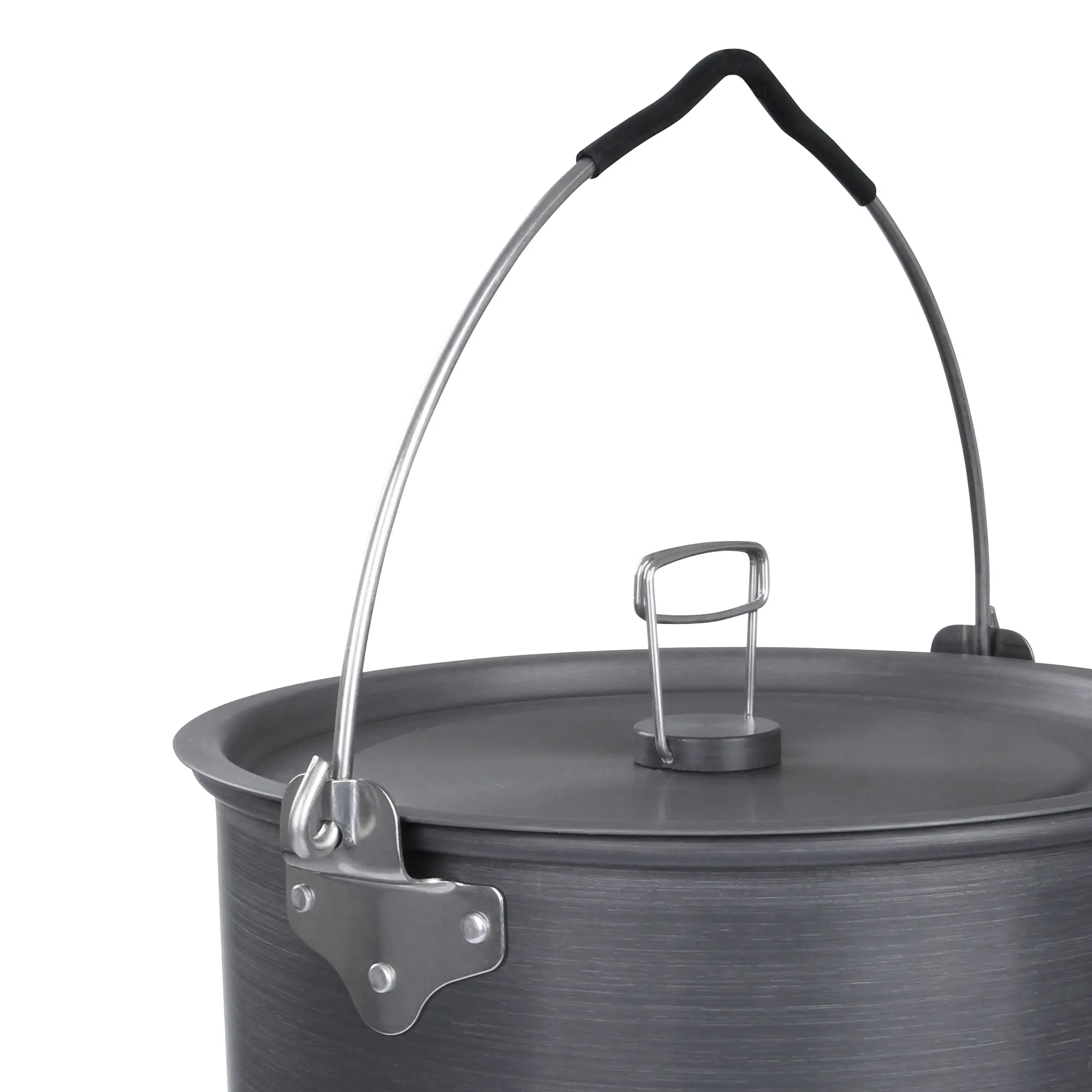 Set da campeggio 10T Topf Pfannen Ranger VI+ per 6-10 persone, pentola grande in alluminio con coperchio e manico pieghevole, ideale per cucinare all’aperto, robusto e facile da trasportare.