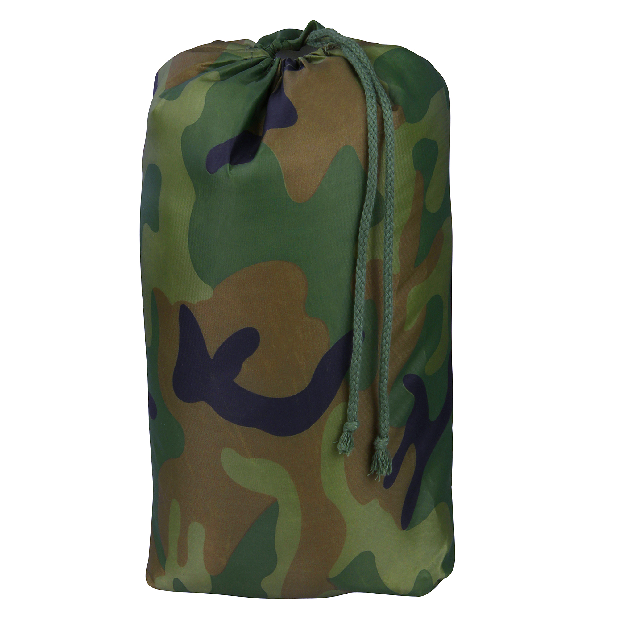 Sac de transport contenant un filet de camouflage yourGEAR 1,5 x 5 m, motif camouflage vert militaire, avec cordon de serrage, idéal pour l’extérieur, l’armée, la chasse, la protection solaire et la décoration.