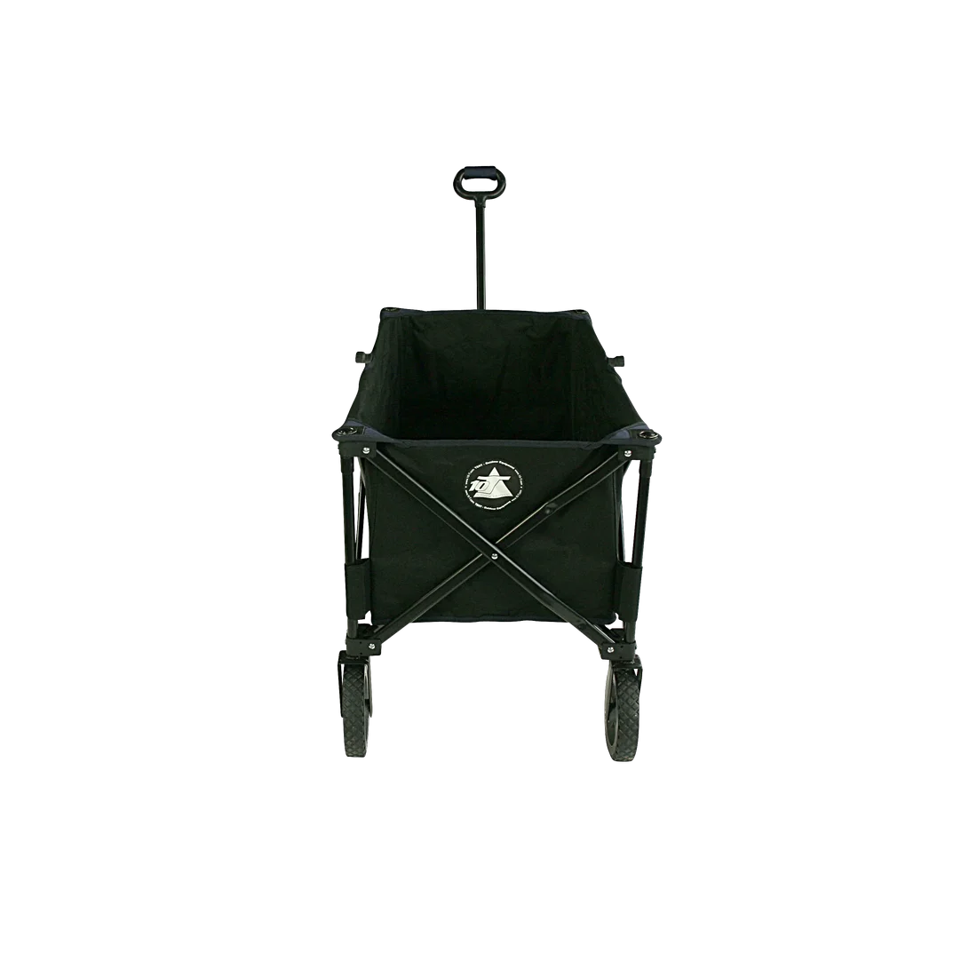 Carro plegable 10T Foldy Trolley XL de color negro, con estructura robusta de metal, ruedas grandes y asa de transporte, ideal para playa o excursiones. Logo visible en el frontal.
