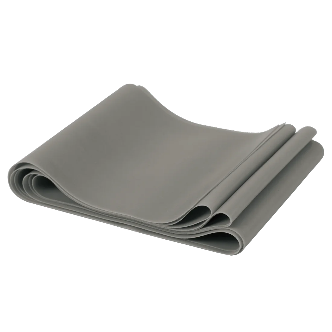 Gray Spirit Fitnessband, 183x10 cm, latex-free, shown folded. Resistance band offers 22.5 kg strength, suitable for versatile fitness and rehabilitation exercises. Durable material, smooth surface.