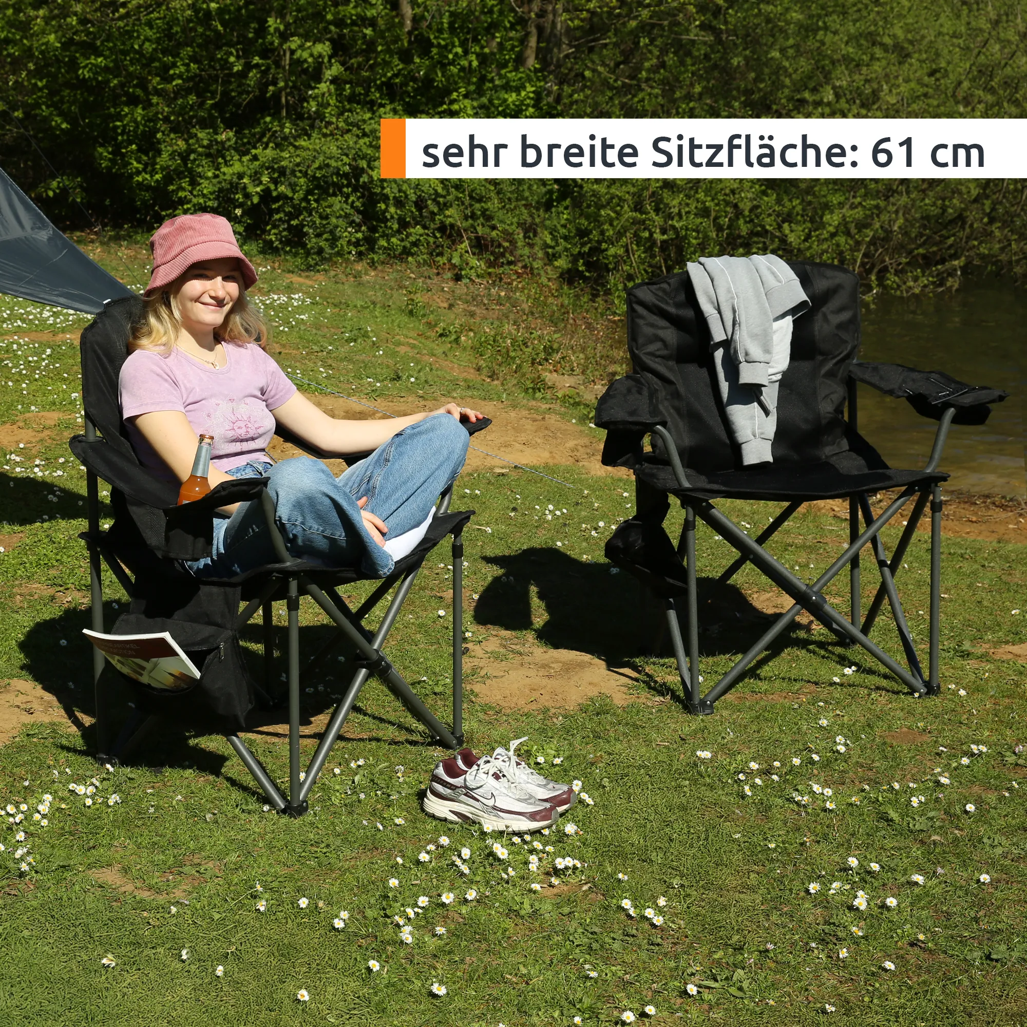 your GEAR Campingstuhl Fano - 3D-Mesh Faltstuhl, 250 kg (TÜV), Getränkehalter, Kühltasche, Organizer
