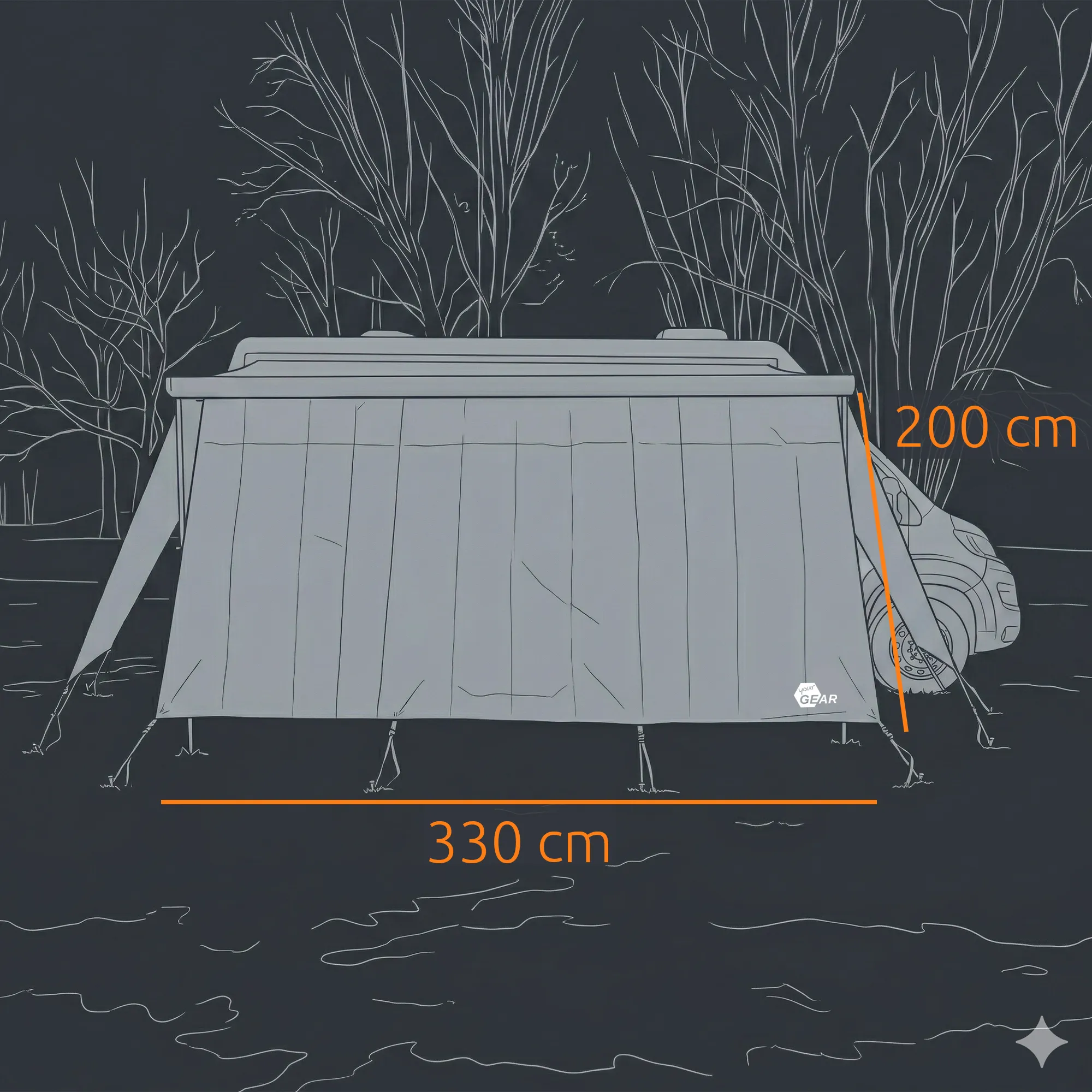 your GEAR Korsika 3.3 - Markisenwand-Set mit Vorderwand und 2 Seitenwänden - Wetterschutz