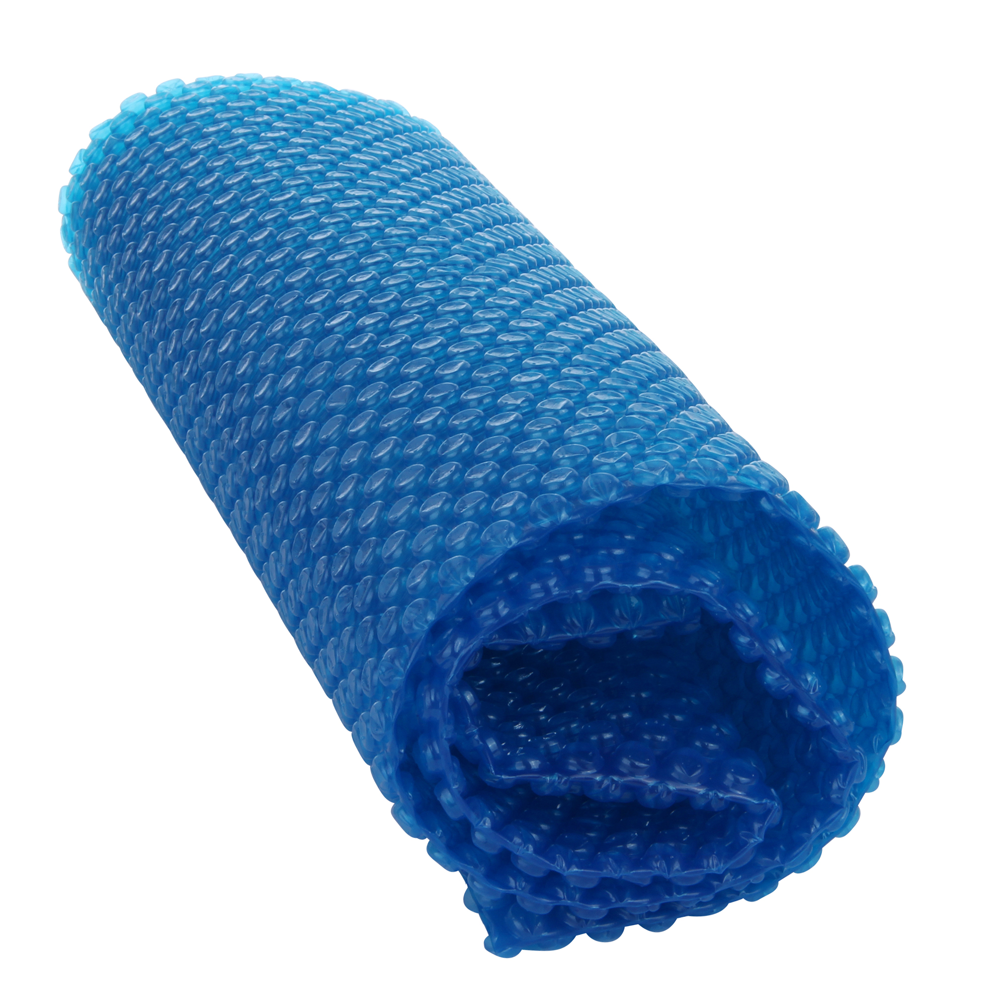 Bâche solaire yourGEAR SC-Ø-305 pour piscine, enroulée, bleue, épaisseur 300 µm, avec structure à bulles visible pour chauffer l’eau du bassin par énergie solaire. Accessoire de chauffage pour piscine.