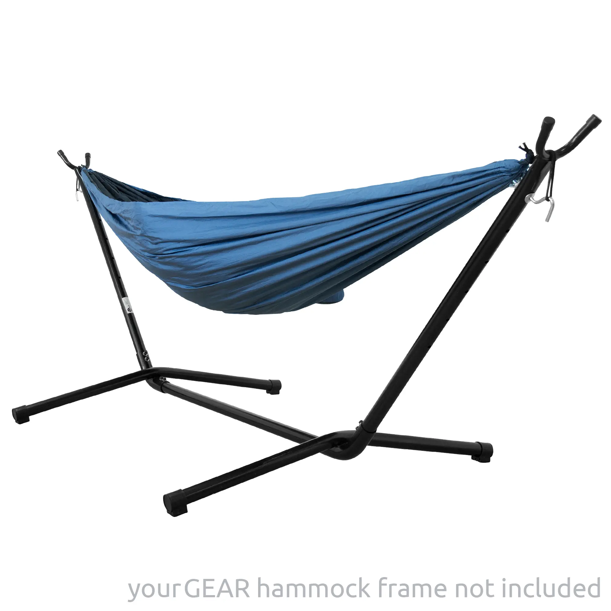 Hamac yourGEAR Zion bleu/gris 270x140 cm en nylon double couche, ultra-léger, charge maximale 240 kg, présenté sans support, idéal pour intérieur et extérieur.