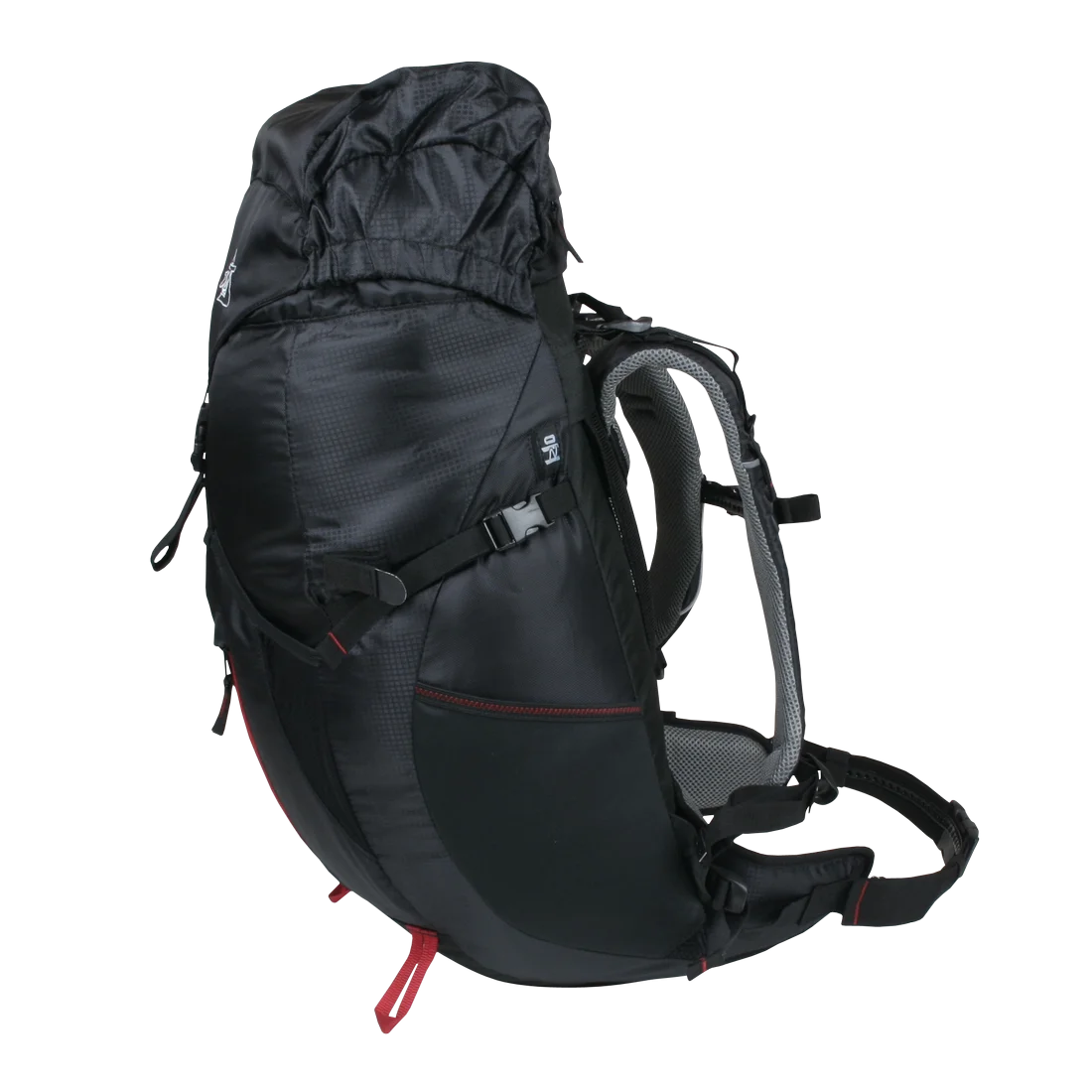 10T Towa 30L hiking backpack in black, featuring ergonomic padded shoulder straps, hip belt, side pockets, and adjustable chest strap. Includes rain cover and ventilation system, ideal for trekking and day hikes.