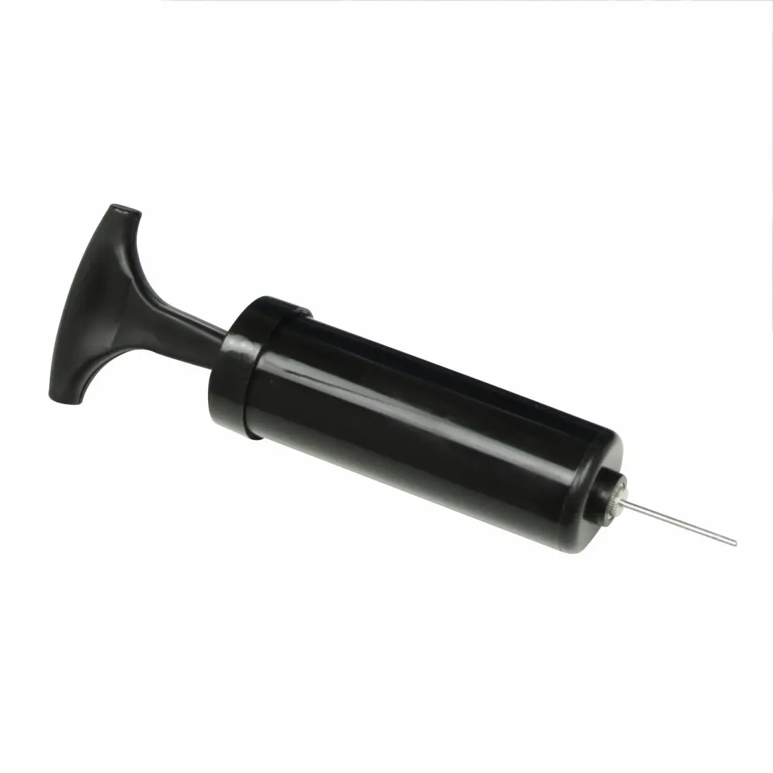Pompe manuelle noire avec poignée ergonomique et aiguille fine, conçue pour gonfler le massageball Carnegie Ø 65 cm, idéale pour les ballons de gymnastique ou de fitness avec picots.