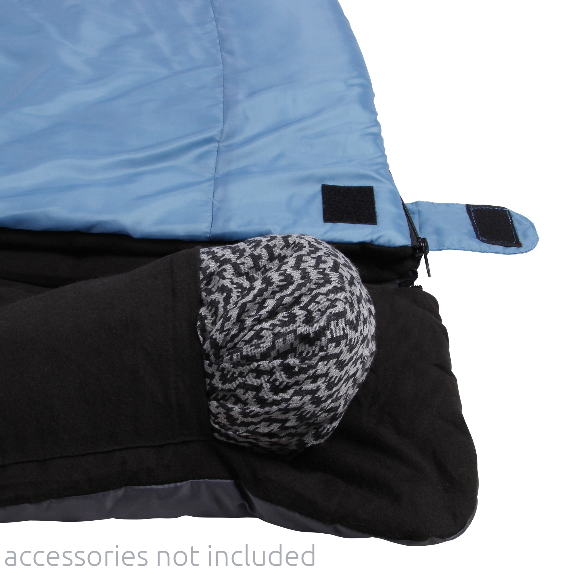 yourGEAR 2 Mann Schlafsack Sumatra Duo, XXL Doppelschlafsack in Blau und Schwarz mit Baumwollfutter, abnehmbarer Kapuze und Klettverschluss, geeignet für Camping zu zweit.